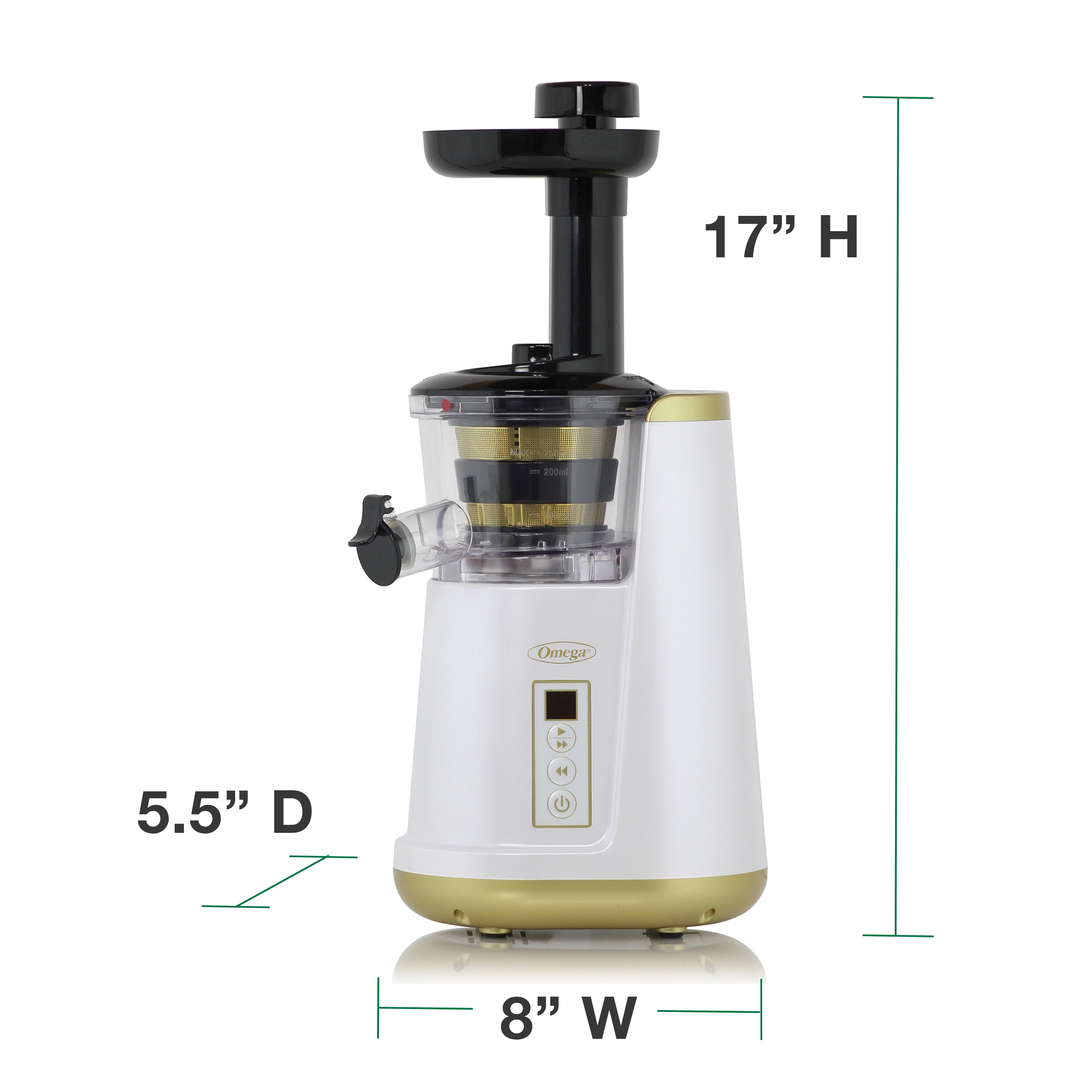 Omega JC3000 Vertical Cold Press Masticating Juicer - Slow Juicer for Fruits & Vegetables, High Nutrient Extraction, Quiet Operation - Perfect for Healthy Juicing, Detox, Weight Loss & Family Wellness