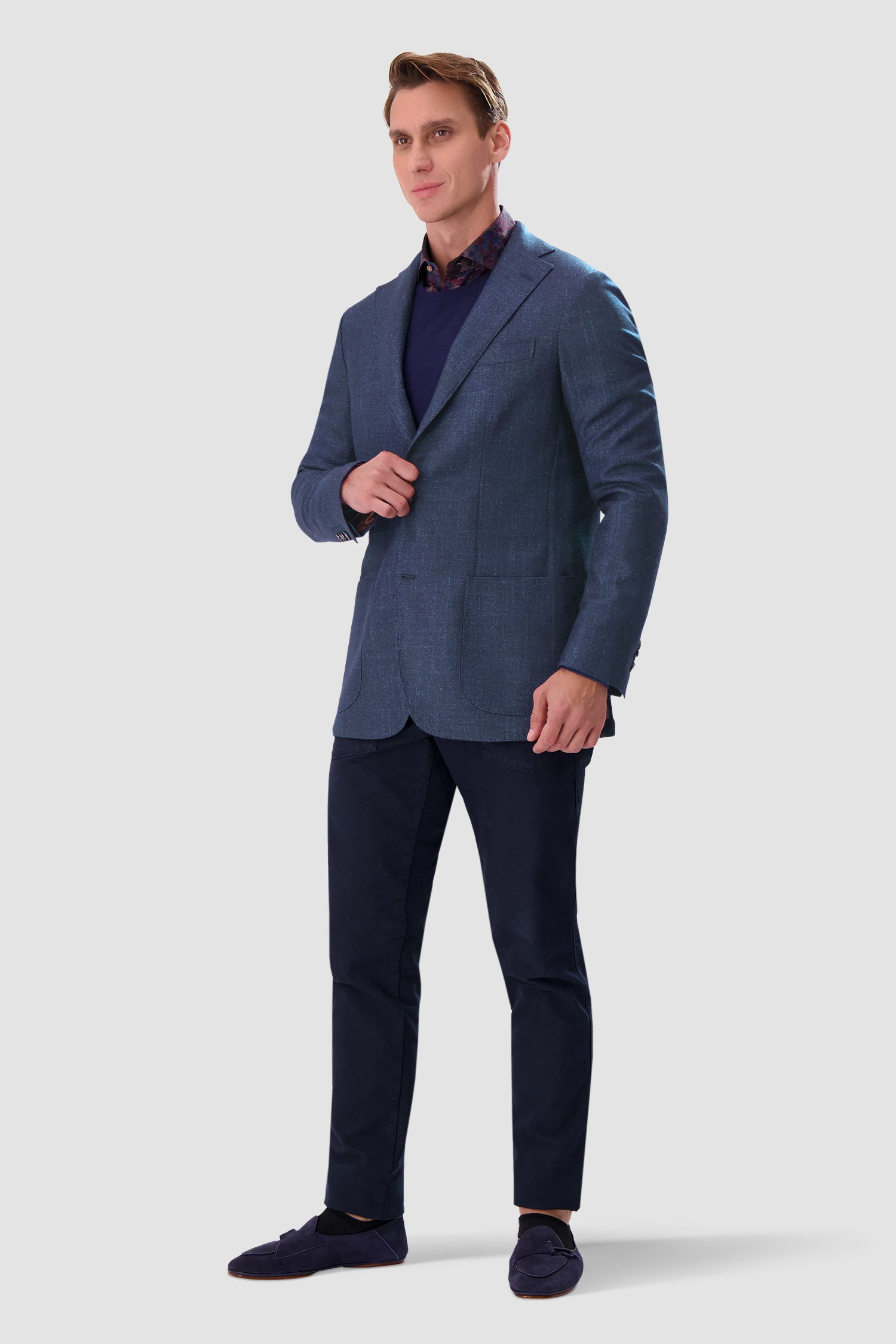 Barba Napoli Navy Blue Long 2-Button Blazer for Men - Premium Wool Business Suit Jacket for Office, Weddings & Formal Events