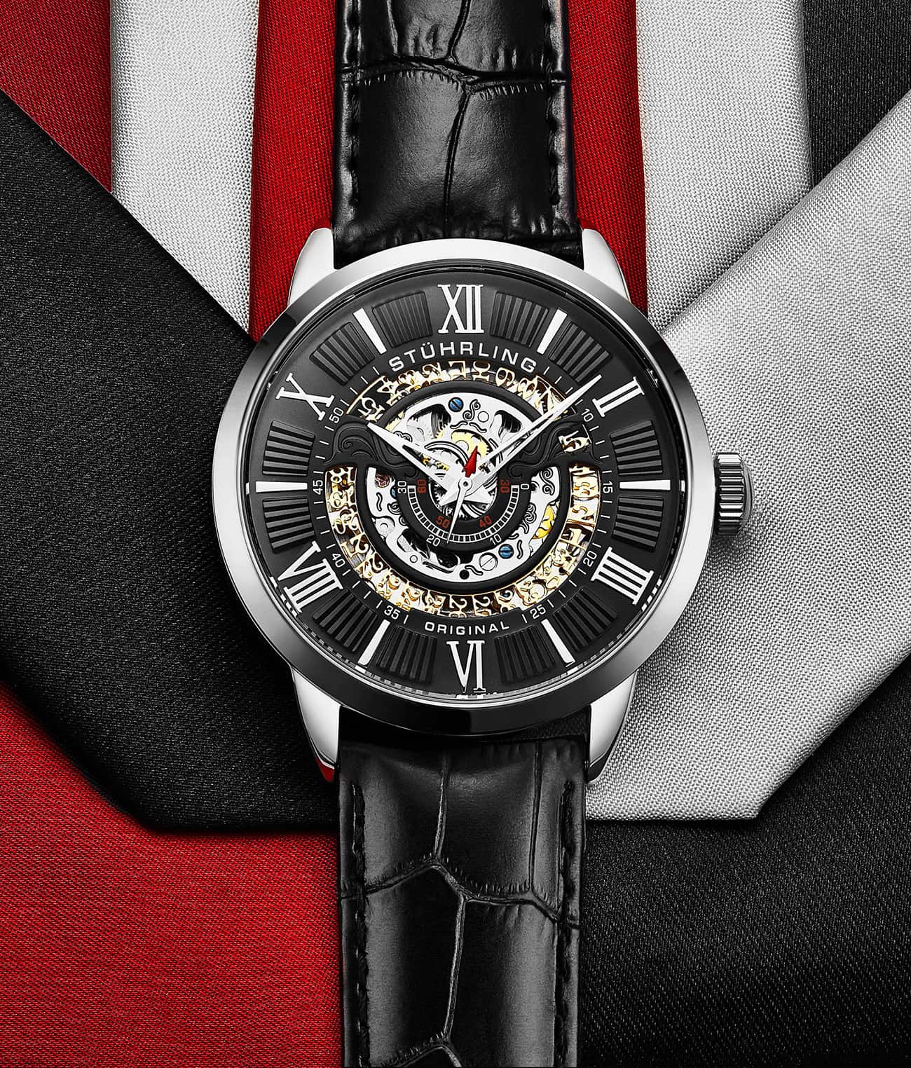 Delphi 696 Automatic 44mm Skeleton Watch for Men - Luxury Mechanical Timepiece with Open Heart Design - Perfect for Business, Formal Events & Gift Giving