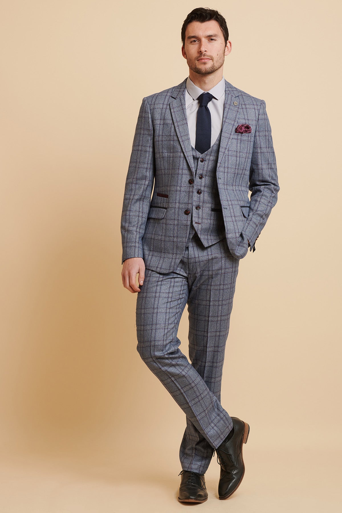 ABBOTT Blue Tweed Check Three Piece Suit for Men | Classic Vintage Style Wedding & Formal Business Attire | Perfect for Office, Parties & Special Occasions