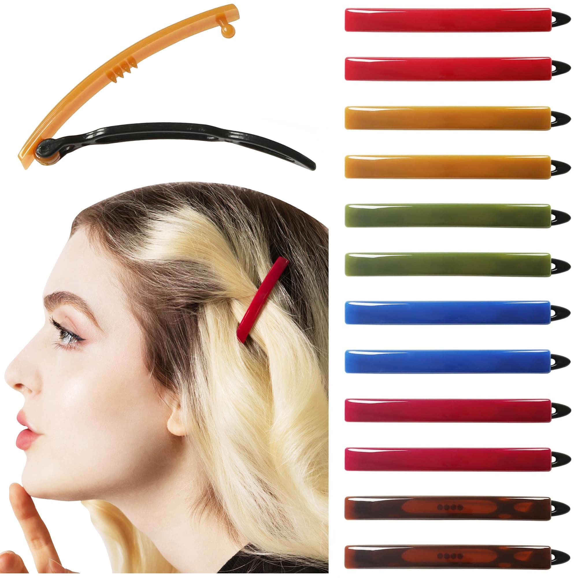 12pcs Hair Barrettes Set for Women and Girls - Non-Slip Grip Snap Hair Clips for Thick, Thin & Fine Hair | BPA Free Non-Metal Hair Accessories | Perfect for School, Work, Parties & Everyday Styling