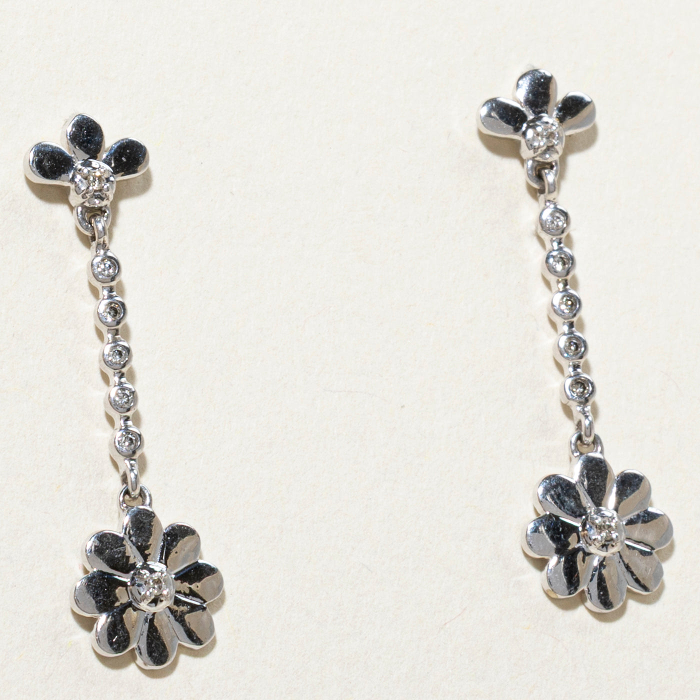10K White Gold Floral Diamond Drop Earrings for Women | 0.02ctw Natural Diamonds | Elegant Dangle Earrings for Weddings, Parties & Special Occasions