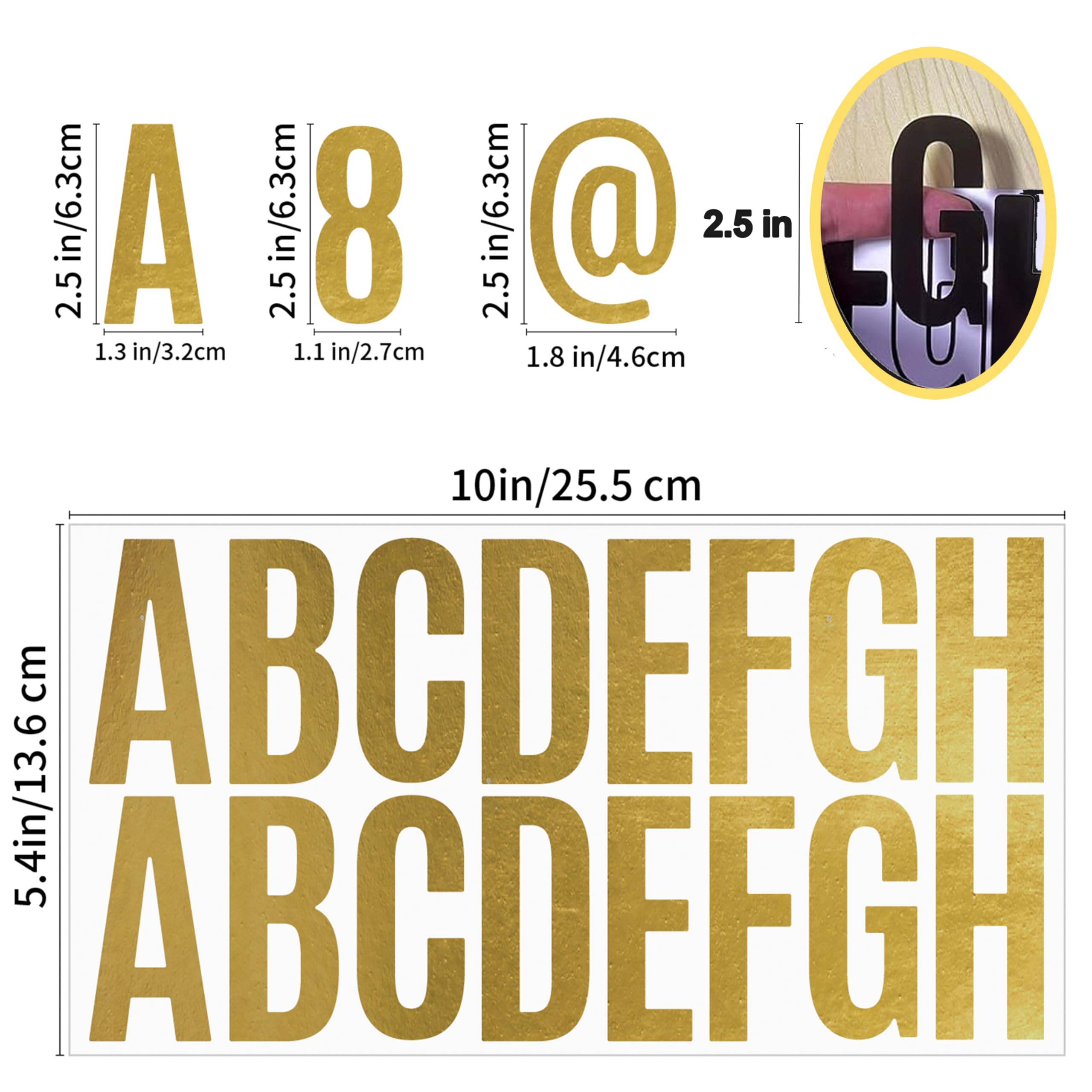 24 Sheets 2.5 Inch Gold Letter Stickers - Metallic Alphabet Stickers for DIY Crafts, Scrapbooking, Mailbox Numbers, Cars & Laptops - Waterproof Self-Adhesive Vinyl Stickers for Bulletin Boards, Posters, Motorcycles & Home Decor