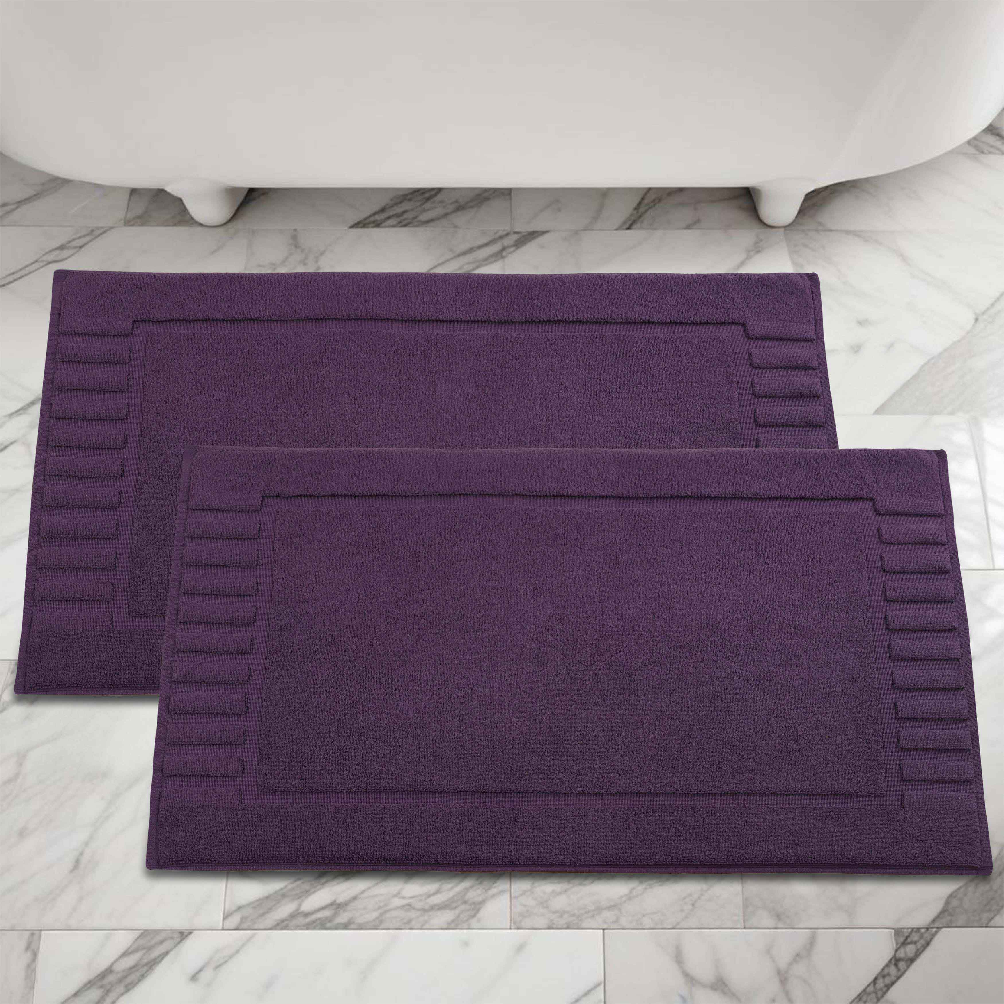 Premium Cotton Modern Geometric Border Bath Mat Set of 2 - Ultra Absorbent, Non-Slip, Quick Dry Bathroom Rug for Bath, Shower & Vanity Area