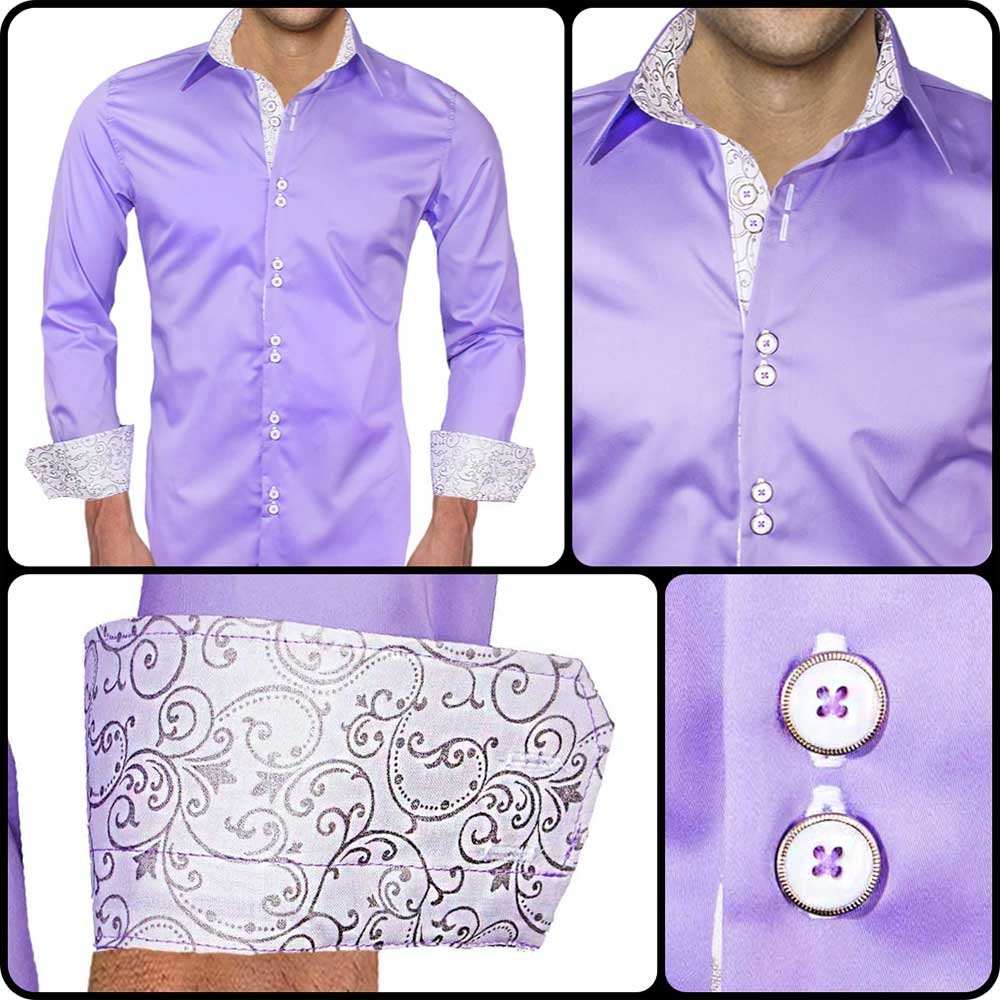 Stylish Light Purple & White Metallic Designer Dress Shirt | Premium Quality Made in USA | Perfect for Business Meetings, Weddings & Formal Events