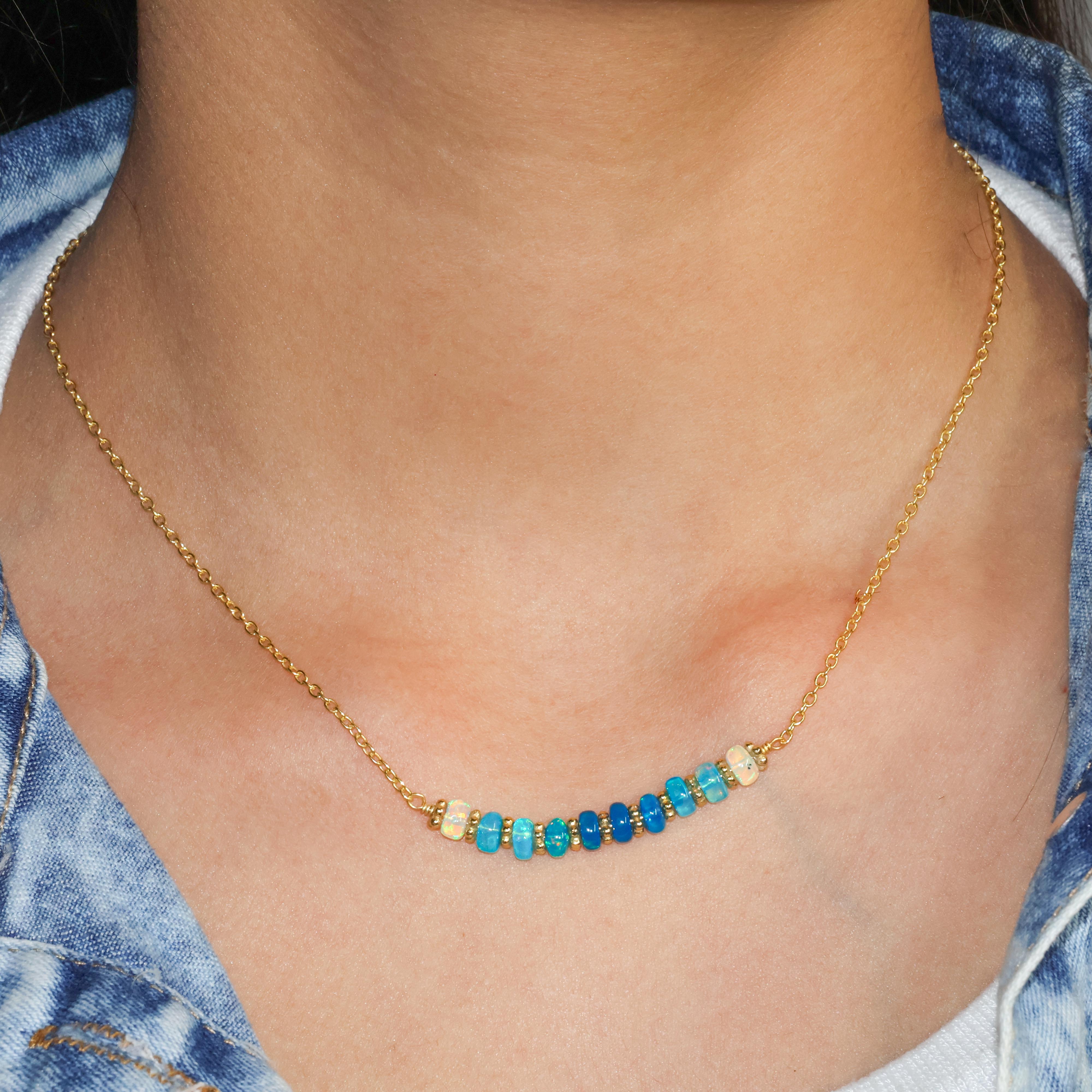 Natural Paraiba Opal Bar Chain Necklace for Women - Elegant Layering Jewelry Gift for Birthday, Anniversary & Special Occasions