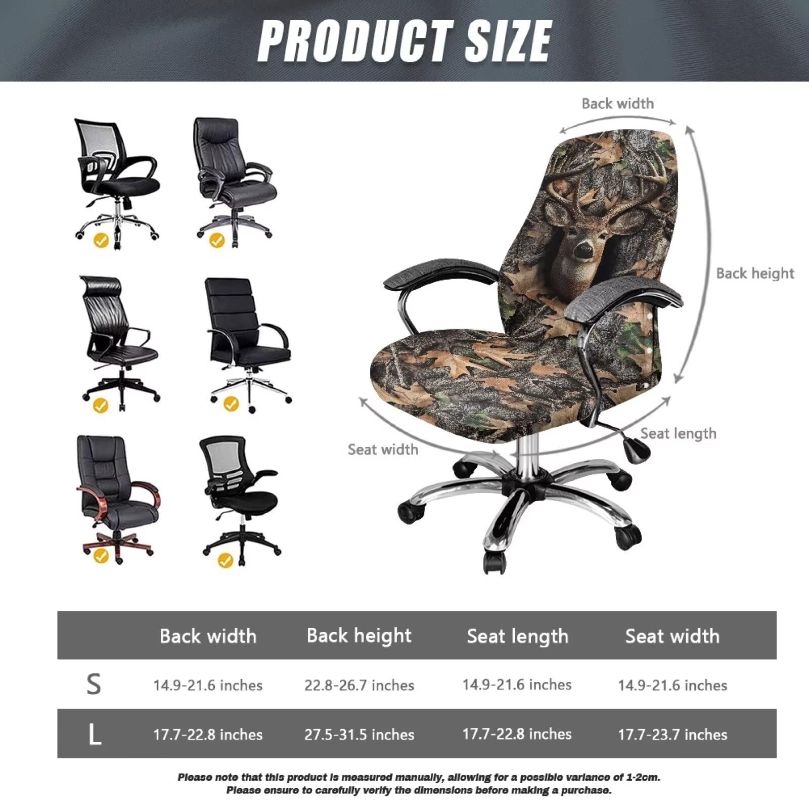 Deer Camo Hunting Forest Grey Office Chair Cover - Universal Rotating Boss Chair Protector with Elastic Bottom - Stretch Fabric for Home, Office & Gaming Chairs - Perfect for Hunting Lodge, Man Cave & Outdoor Enthusiasts