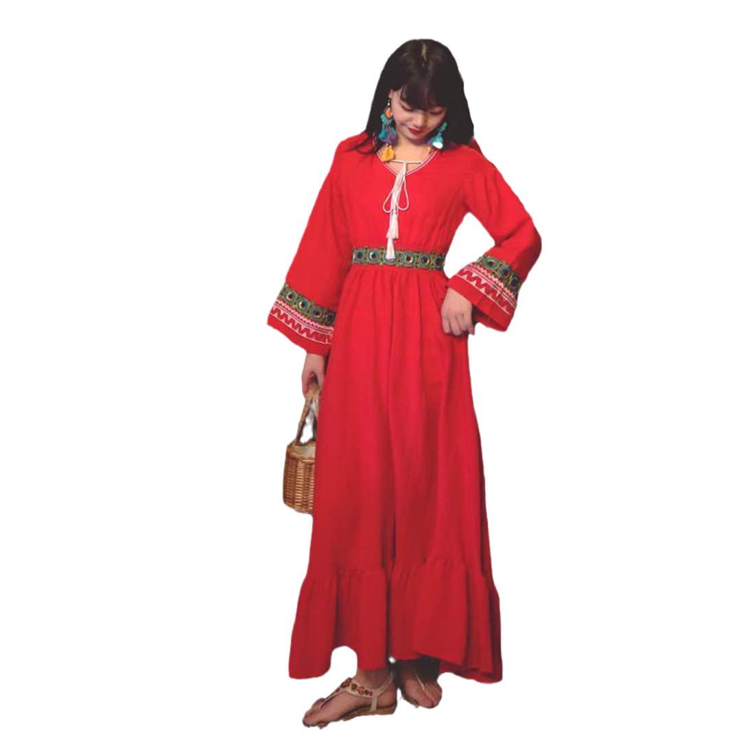 Bohemian Summer Beach Dress for Women - Floral Embroidery Loose V-Neck Fringed Maxi Skirt | Vacation, Travel, Festival & Casual Wear