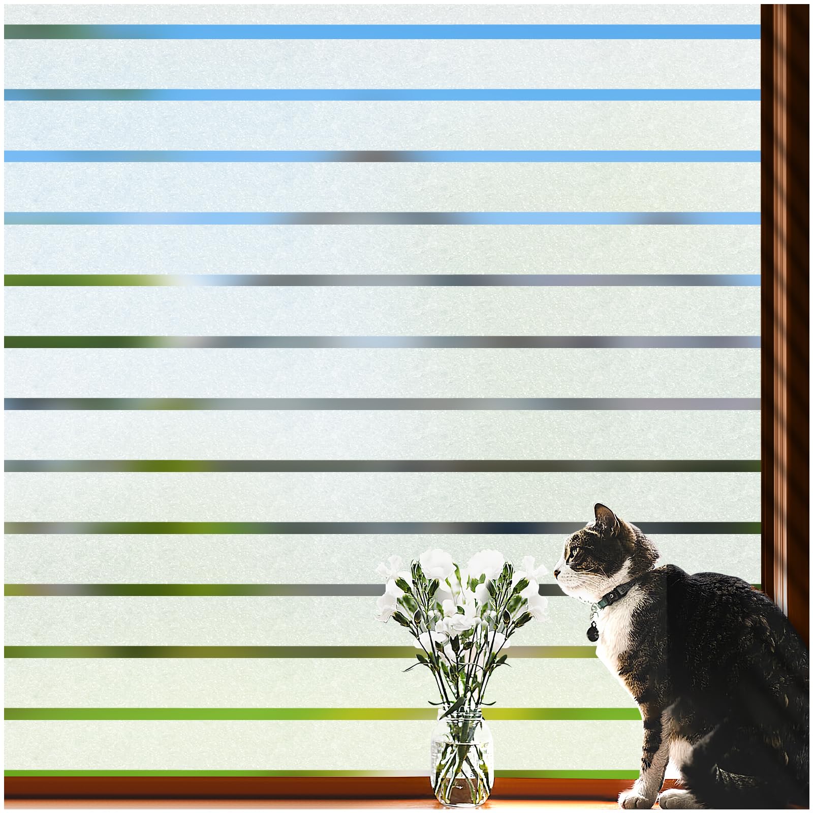 Frosted Stripe Privacy Window Film - Non-Adhesive Static Cling Vinyl for Doors & Windows - UV Protection 45.2x157.4in - Perfect for Home, Office & Bathroom Privacy & Sun Protection