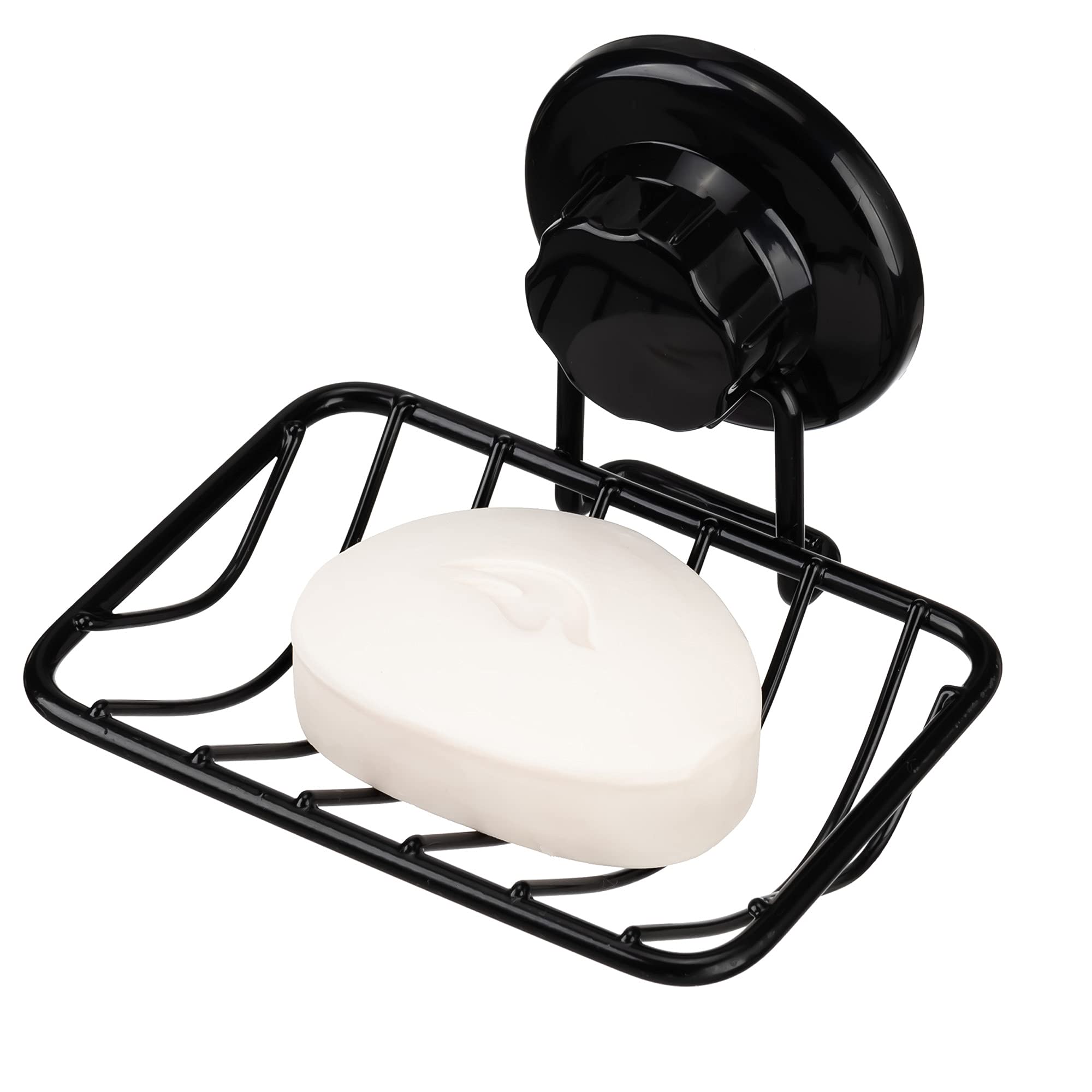 iPEGTOP Heavy Duty Adhesive & Vacuum Suction Cup Shower Soap Dish - Rustproof Stainless Steel Soap Holder & Sponge Organizer for Bathroom, Kitchen Sink - Perfect for Showers, Bathtubs & Countertops (Black)