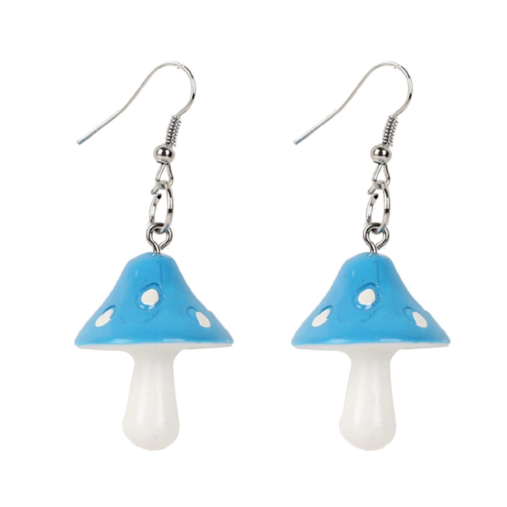 Stylish Blue Mushroom Resin Dangle Earrings for Women & Girls - Fashionable Simulation Food Drop Earrings - Perfect for Casual Wear, Parties & Gift Giving