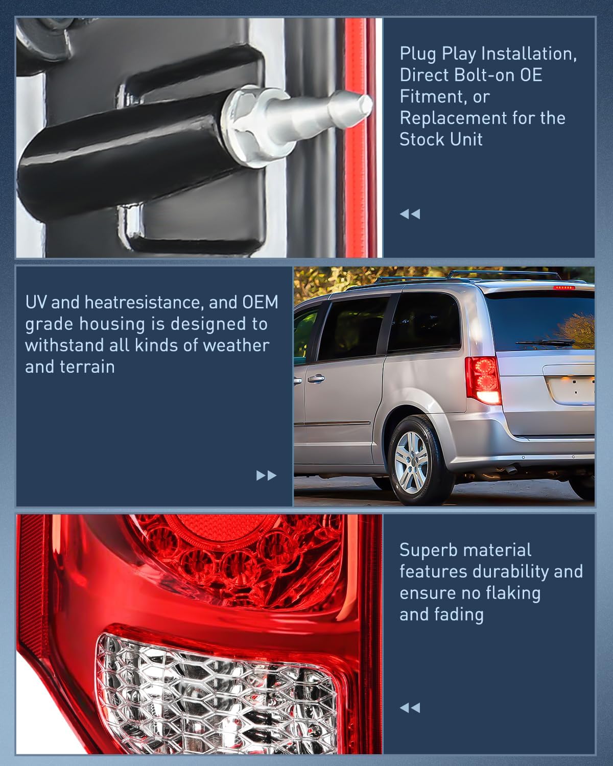 2011-2020 Dodge Grand Caravan Tail Light Assembly - Driver Side Rear Lamp Replacement (OE Style) - Perfect for Night Driving & Vehicle Safety Upgrades