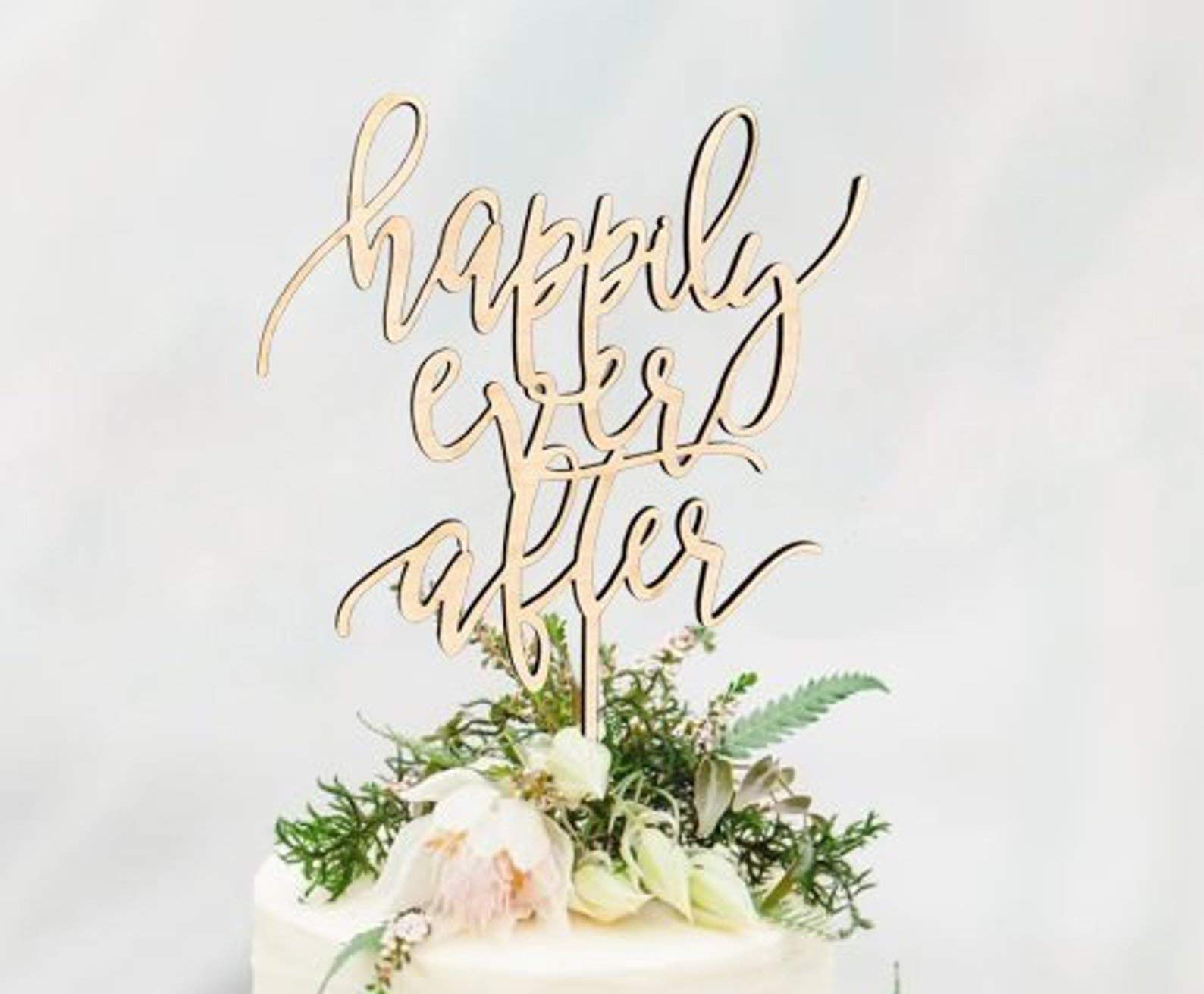 Rustic HAPPILY EVER AFTER Wedding Cake Topper - Handmade Country Chic Cake Decor for Rustic, Beach & Outdoor Weddings - Perfect for Wedding Cakes, Anniversary Cakes & Special Occasions