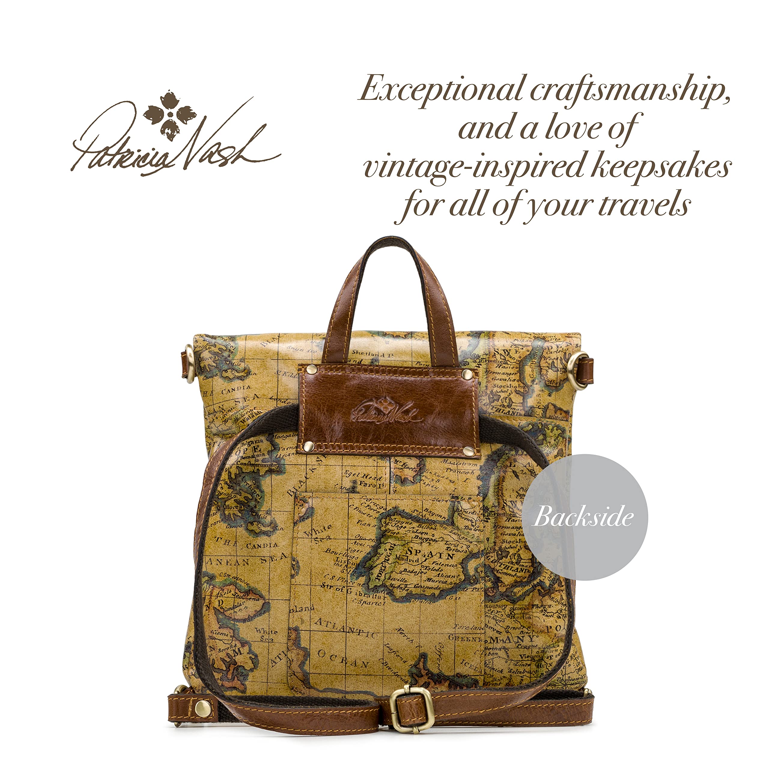 Patricia Nash Luzille 100% Full Grain Leather Backpack for Women - Convertible Backpack Tote - Genuine Leather Backpack Purse/Crossbody Bag with Euro Map Design - Perfect for Travel, Work & Everyday Use