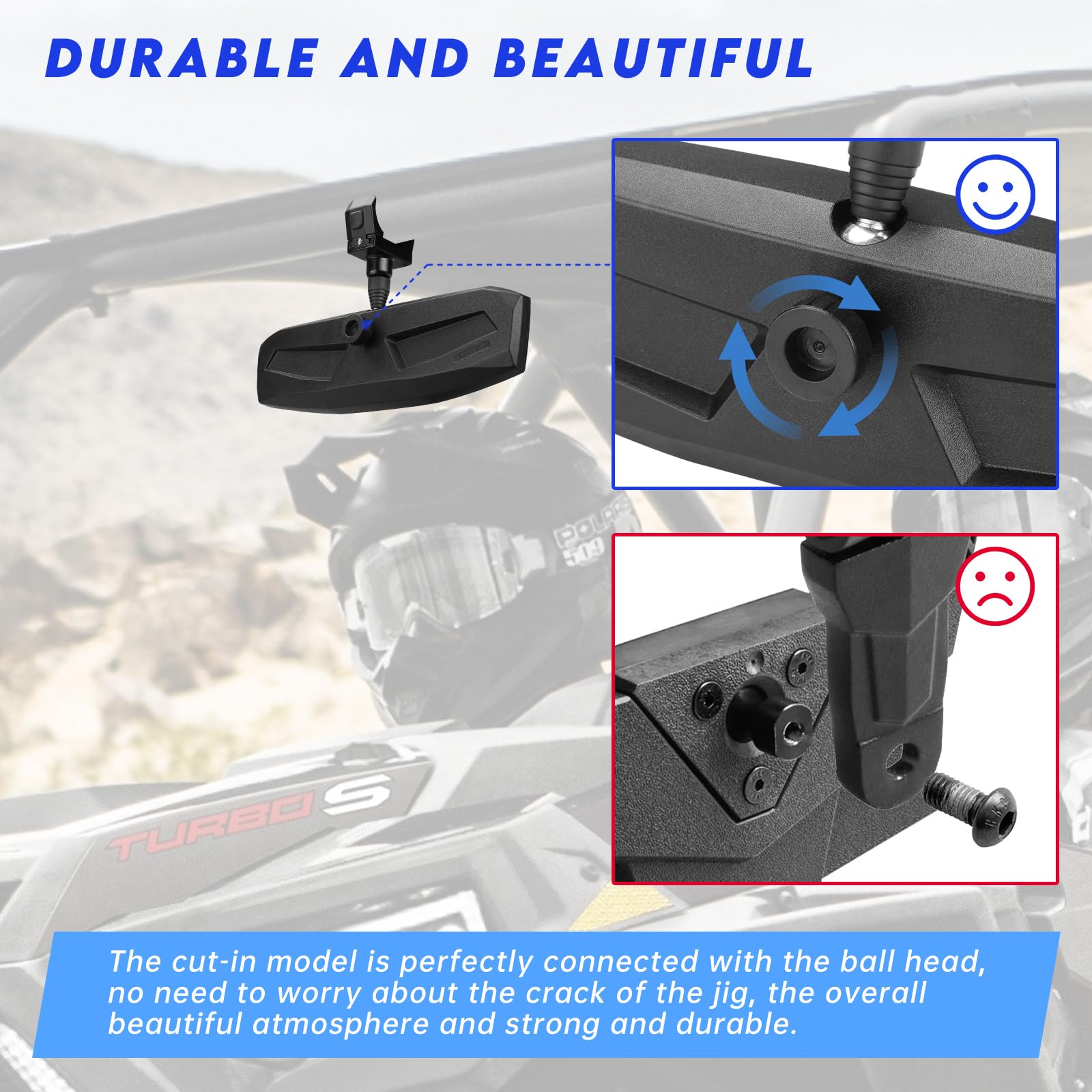 UTV Rear View Mirror - HD SXS UTV Mirrors with 360° Adjustable Angle for 1.5