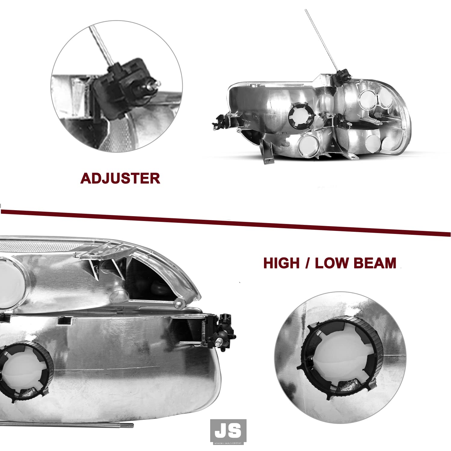 JSBOYAT Headlight Assembly Replacement with Bulbs for 1995-2001 Ford Explorer & 1997 Mercury Mountaineer - Driver & Passenger Side w/Corner Lights (4-Piece Set, Chrome Housing with Amber Reflector) - Perfect for Night Driving & Off-Road Adventures