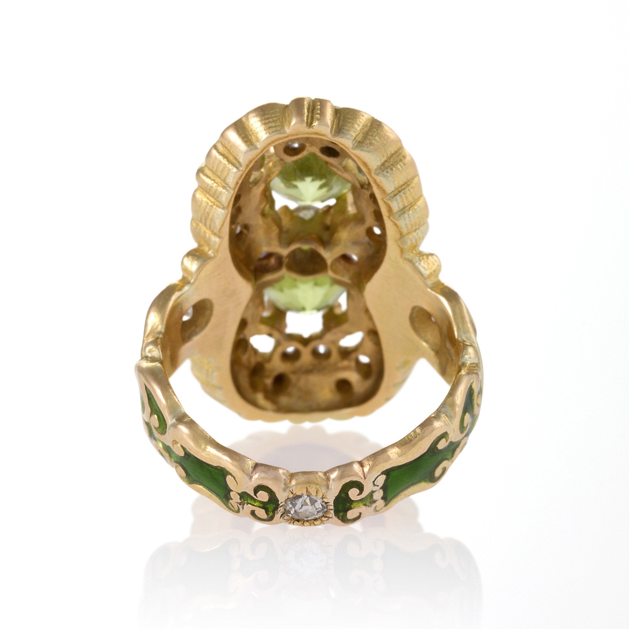 Marcus & Co. 14K Gold Double Peridot and Diamond Ring for Women - Elegant Birthstone Jewelry Gift for Anniversary, Engagement & Special Occasions