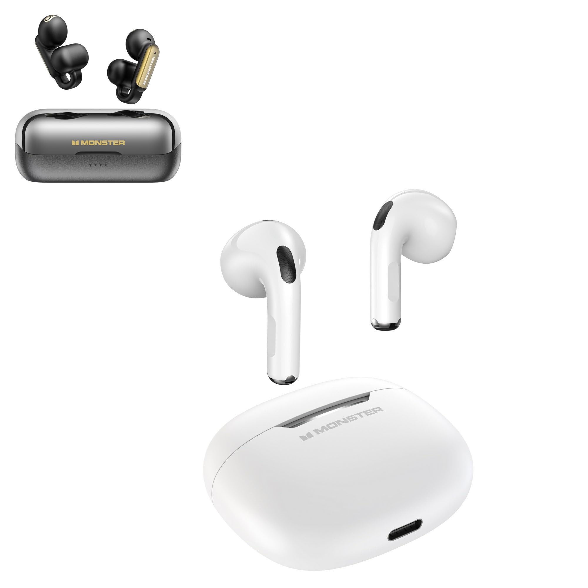 Monster Open AC601 Wireless Earbuds Bluetooth 5.0 with Noise Cancellation - 30H Playtime, IPX5 Waterproof, HD Sound for Gym, Running & Travel