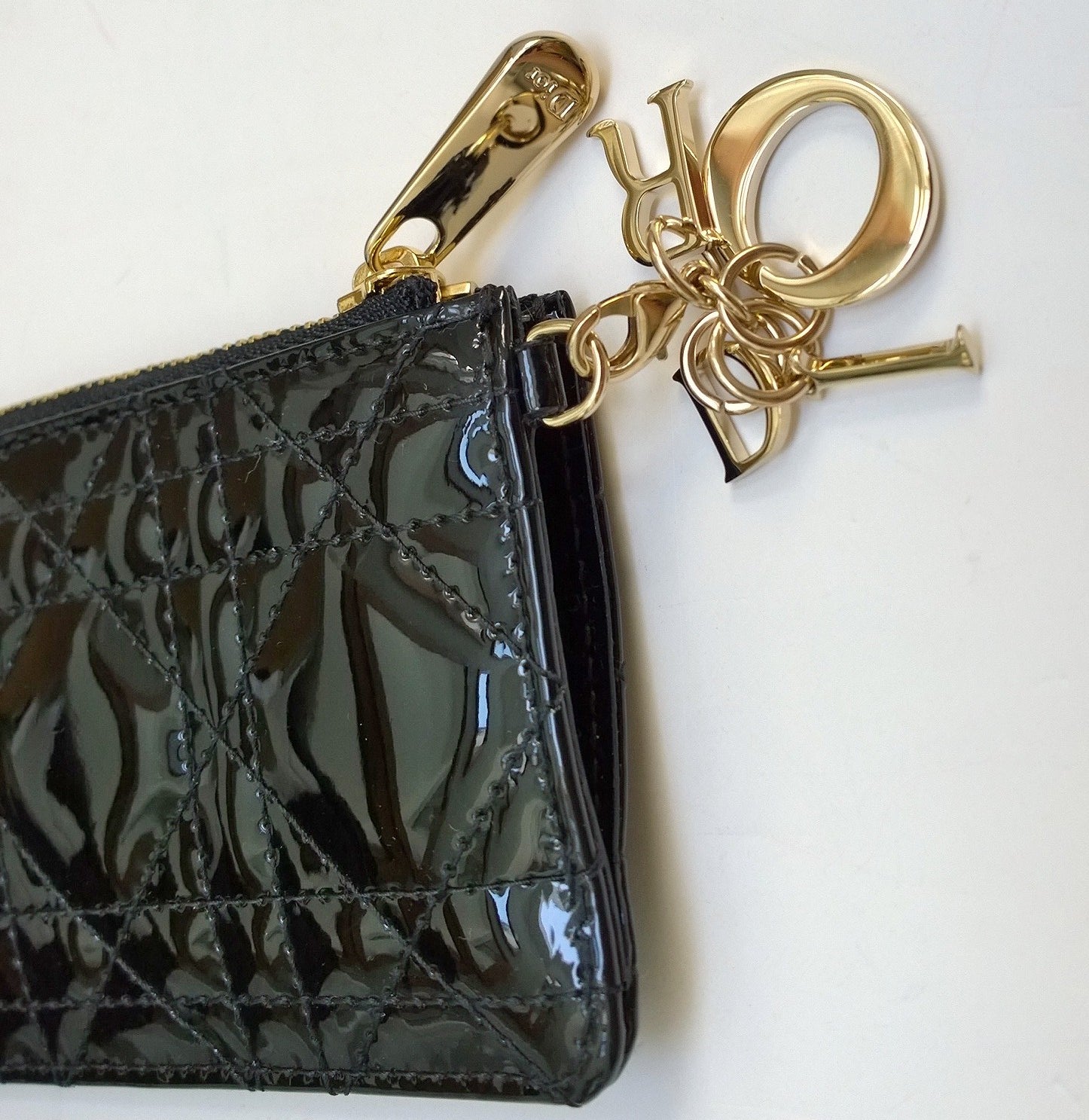 Dior Black Patent Leather Card Wallet with Lady Dior Letter Charm - New in Box | Perfect Gift for Women, Luxury Fashion Accessory for Parties & Special Occasions
