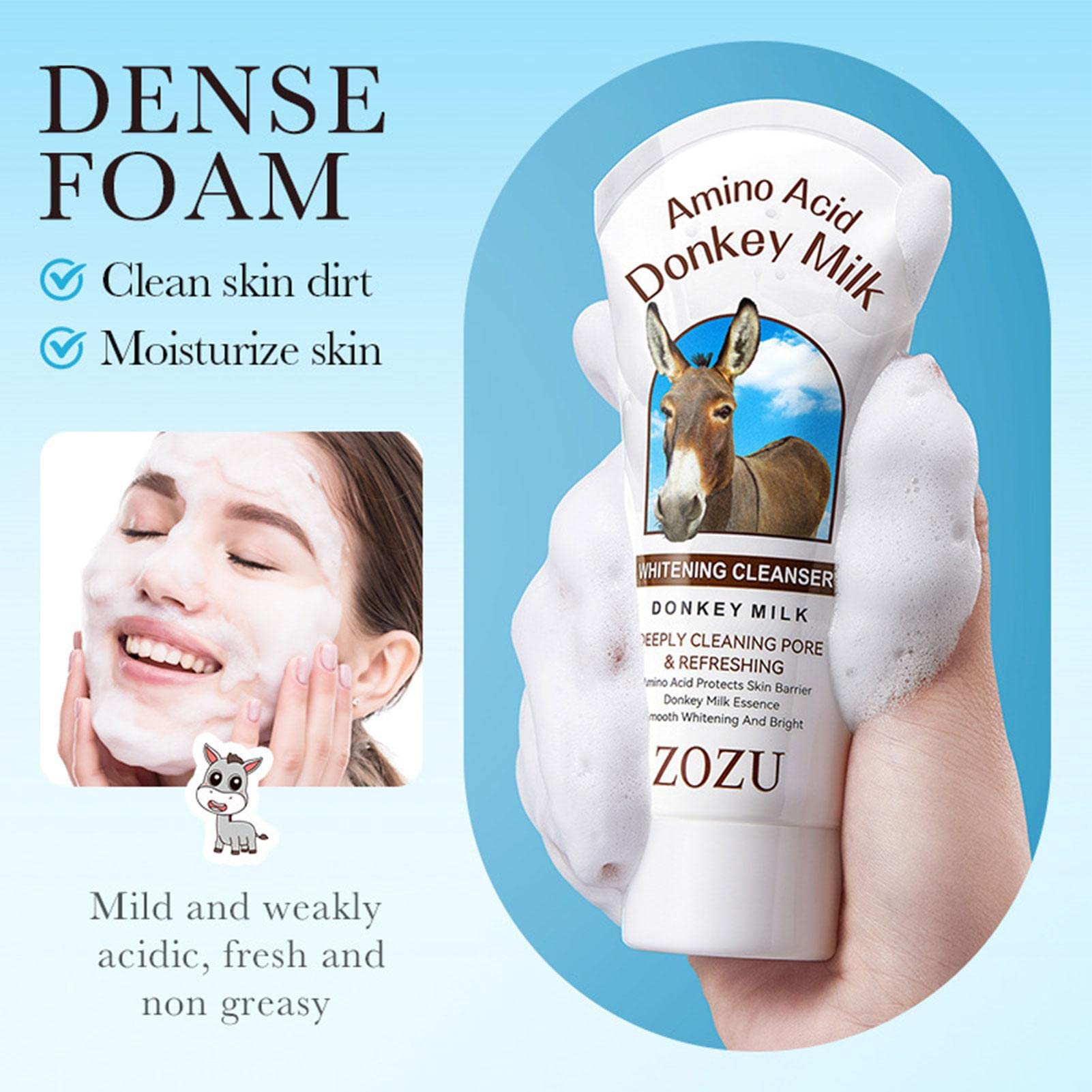 Amino Acid Donkey Milk Facial Cleanser - Hydrating & Gentle Face Wash for Sensitive Skin (100g) | Oil Control & Exfoliating | Perfect for Daily Skincare & Travel