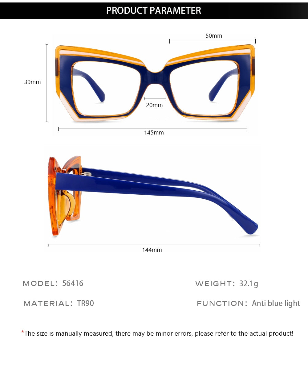 CCspace Women's Full Rim Square TR90 Eyeglasses Frame 56416 - Lightweight & Durable for Work, Reading & Fashion