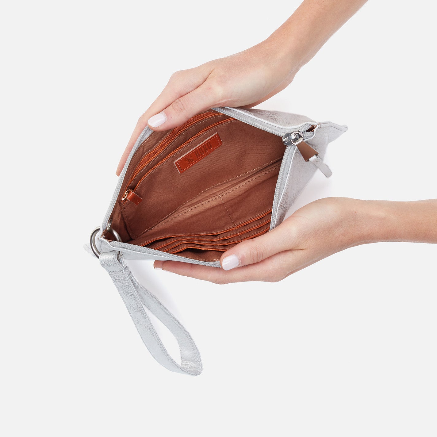 Vida Metallic Leather Wristlet - Silver | Stylish Women's Wallet for Everyday Use, Parties & Travel