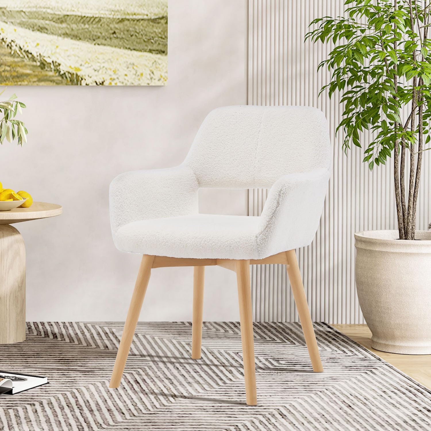 Ergonomic Mid Century Modern Upholstered Arm Chair - No Wheels Vanity Makeup Accent Chair for Bedroom, Living Room, Dining Room & Home Office - Comfortable Desk Chair with Soft Fabric (Gray) - Perfect for Makeup Vanity, Reading Nook & Small Space Decor
