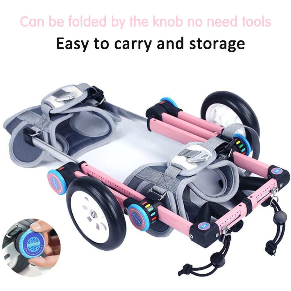 Adjustable & Foldable Dog Wheelchair for Handicapped Pets - Portable Pet Mobility Cart for Hind Leg Rehabilitation - Indoor & Outdoor Use for Small Dogs (XS Size, Wider Design)