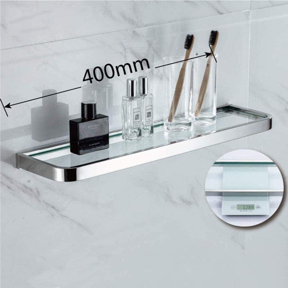 Black Metal Bathroom Organizer Set - Toilet Brush Holder, Toilet Paper Stand, Wall-Mounted Shelf & Hooks - 304 Stainless Steel Adhesive Cabinet Door Towel Rack (400mm Glass Storage) - Perfect for Small Bathrooms, Apartments & Space-Saving Home Organization