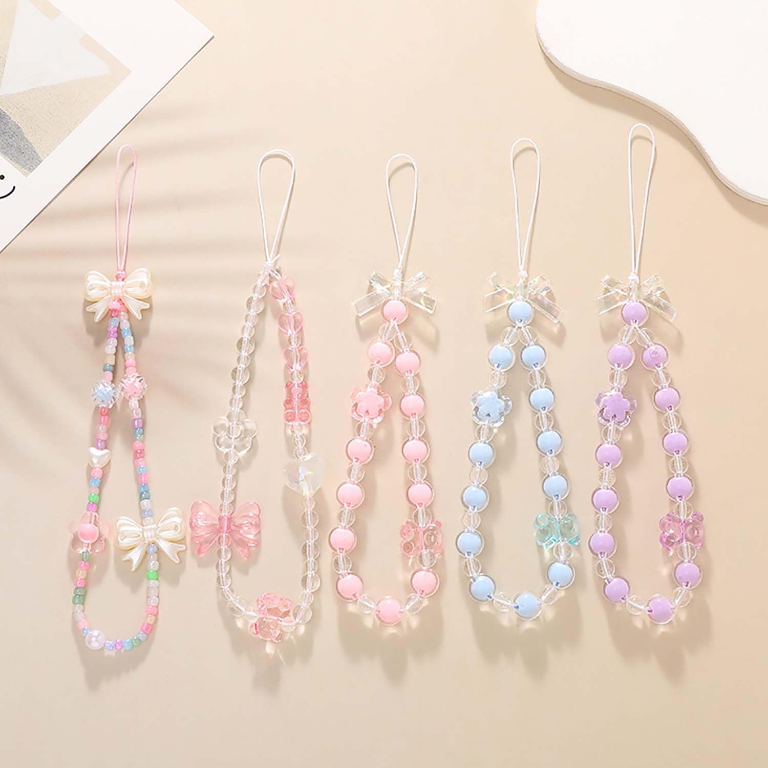 Beaded Phone Lanyard Wrist Strap - Adjustable Pearl Chain Phone Charm for iPhone Samsung - Perfect for Work, Travel, and Daily Use