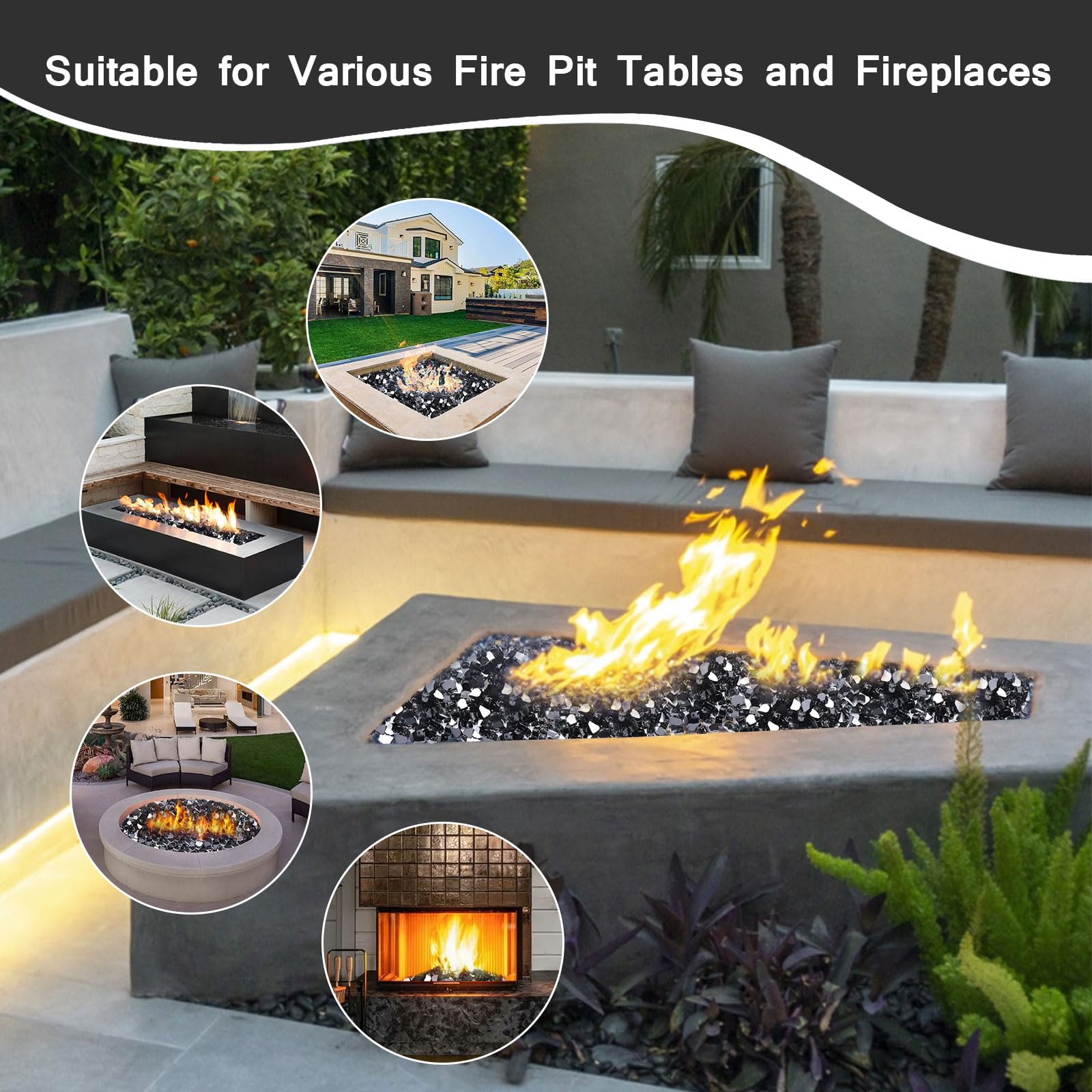 Calofulston 20lbs Onyx Black Fire Glass - 1/2 Inch Reflective Firepit Glass Rocks for Propane Fire Pits, Fireplaces, Fire Pit Tables & Fire Bowls - Perfect for Outdoor Patio, Backyard Decor & Fire Feature Enhancement
