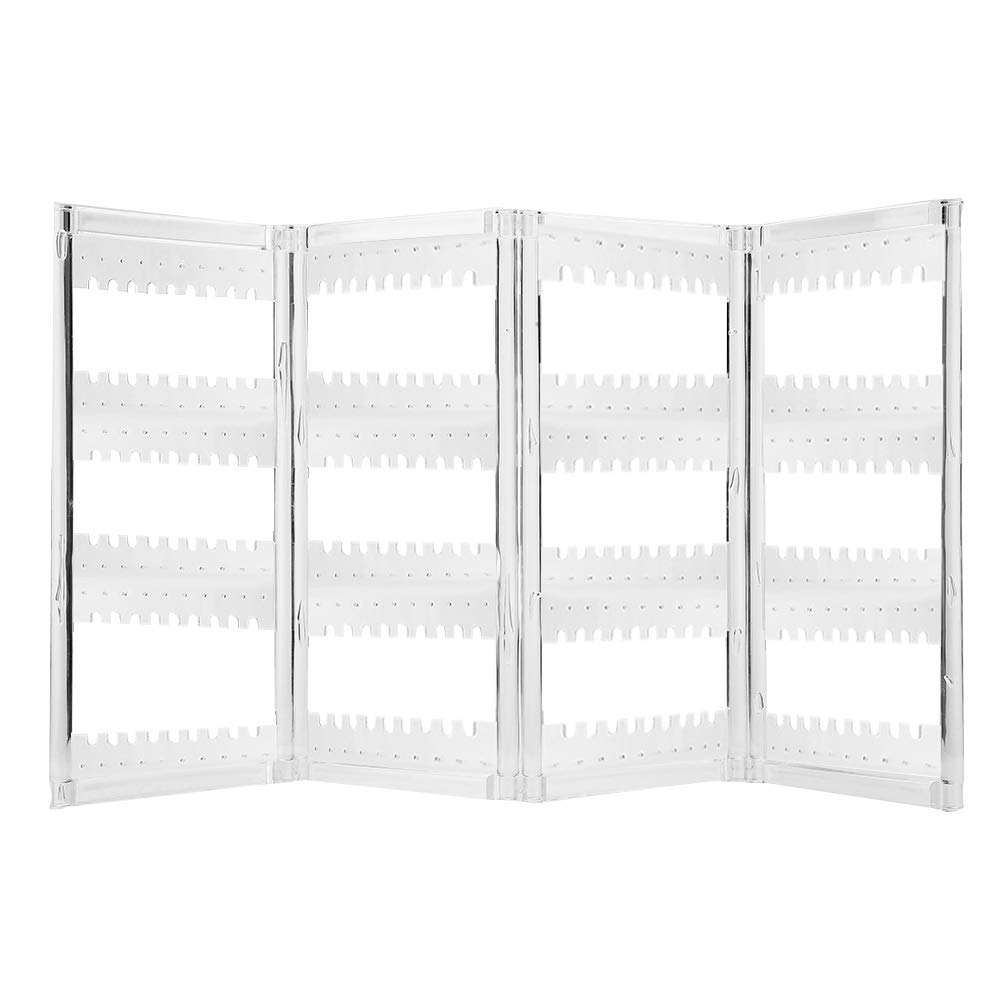 Foldable 4-Panel Jewelry Display Stand - Transparent Earring Organizer & Storage Rack for Ear Studs, Perfect for Boutique, Craft Shows and Home Decor (Transparent)