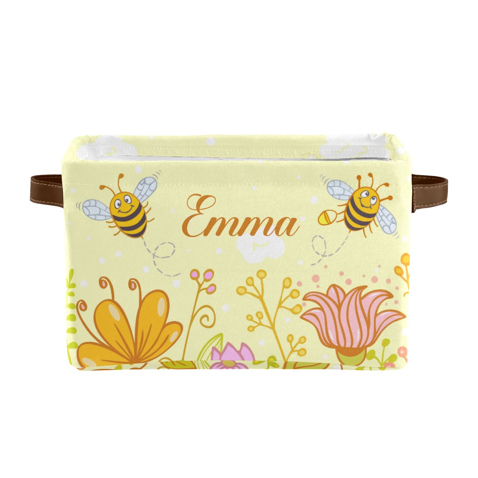 Deven Bee Flower Personalized Large Storage Baskets with Handles - 4 Pack Organizing Bins for Shelves, Closet, Bathroom & Nursery - Home Decor Storage Solution for Bedroom, Living Room & Office Organization
