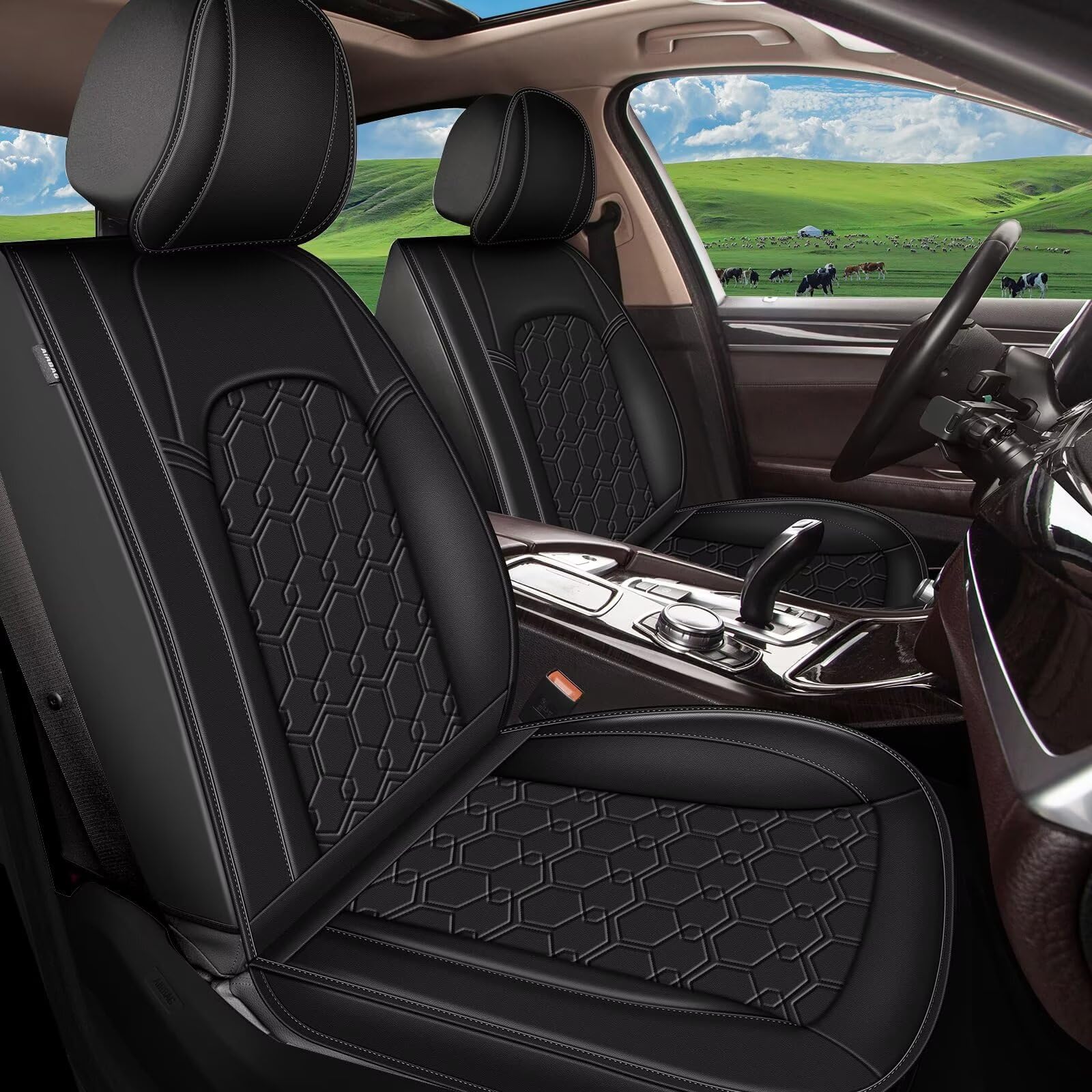 Waterproof Leather Seat Covers for Subaru Outback 2010-2025 - Full Set 2 Row 5 Seat with Airbag Compatibility (Black) | Durable Car Interior Protection for Road Trips & Daily Commute