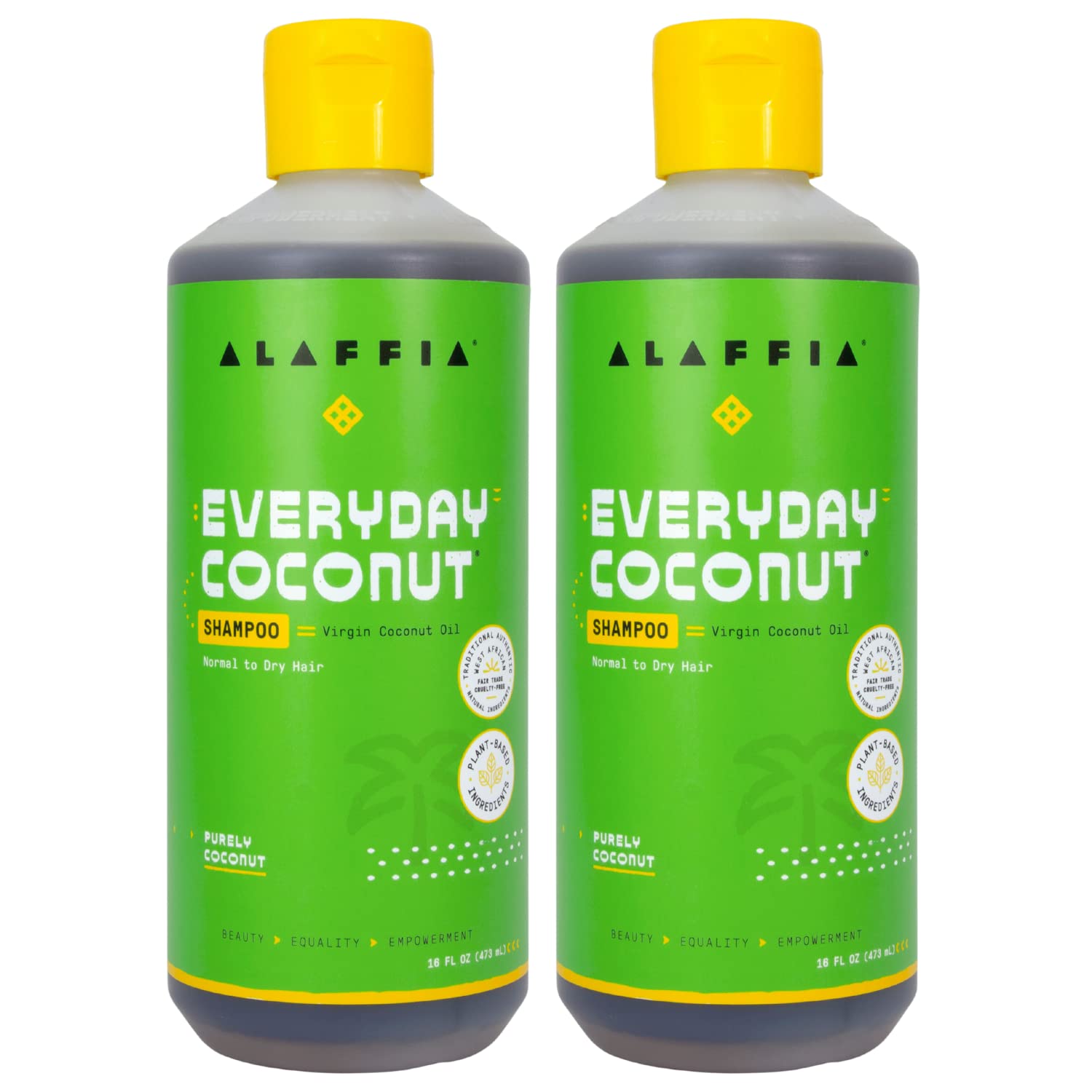 Alaffia Everyday Coconut Shampoo for Wavy & Curly Hair - Gentle Hydrating Shampoo with Vitamin E, Virgin Coconut Oil & Ginger Extract - 2 Pack (16 Fl Oz Each) - Perfect for Daily Cleansing & Moisturizing Dry Hair at Home or Salon