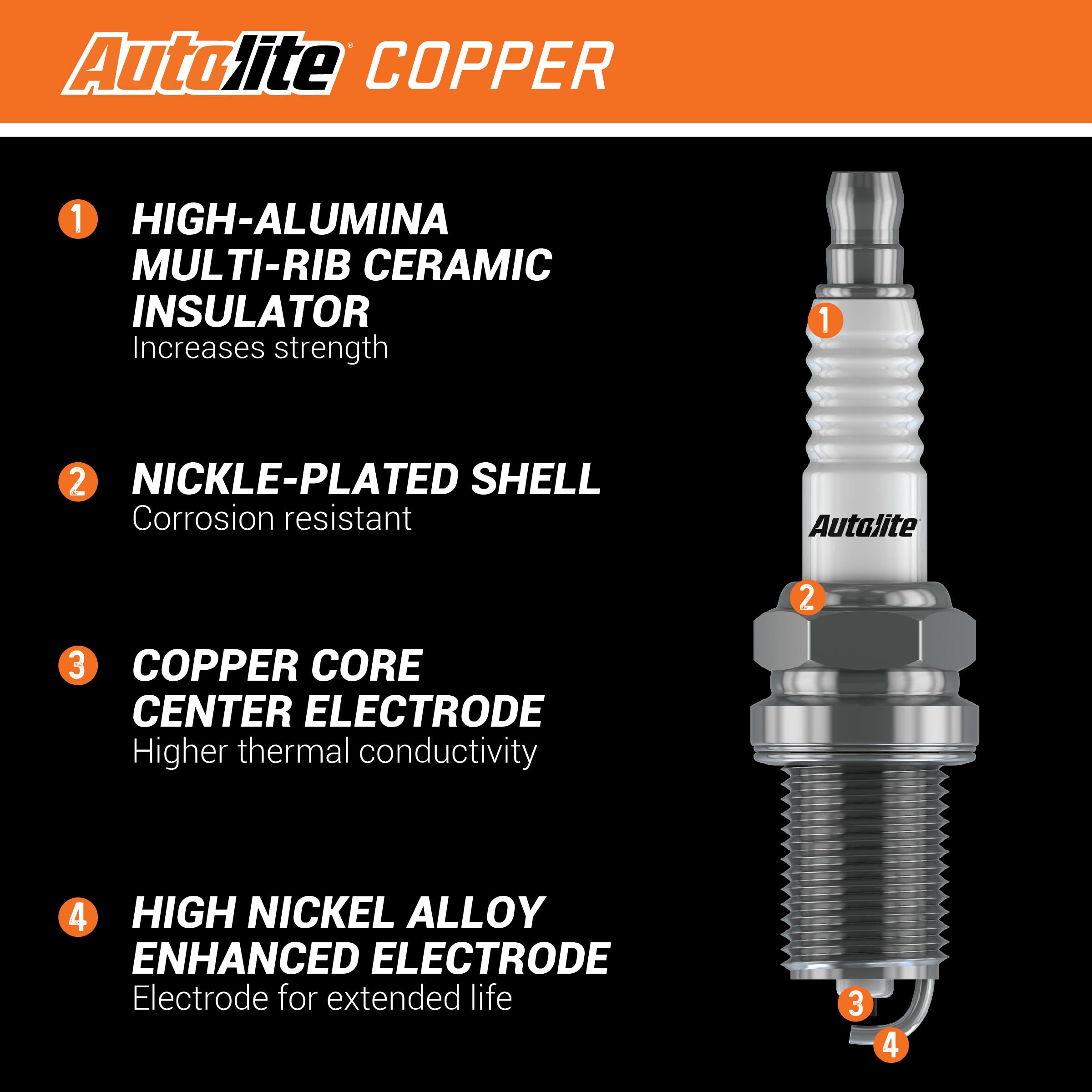 Autolite 104 Copper Resistor Spark Plugs - 4 Pack | High Performance Replacement Spark Plugs for Cars, Trucks & SUVs | Improves Engine Efficiency & Fuel Economy