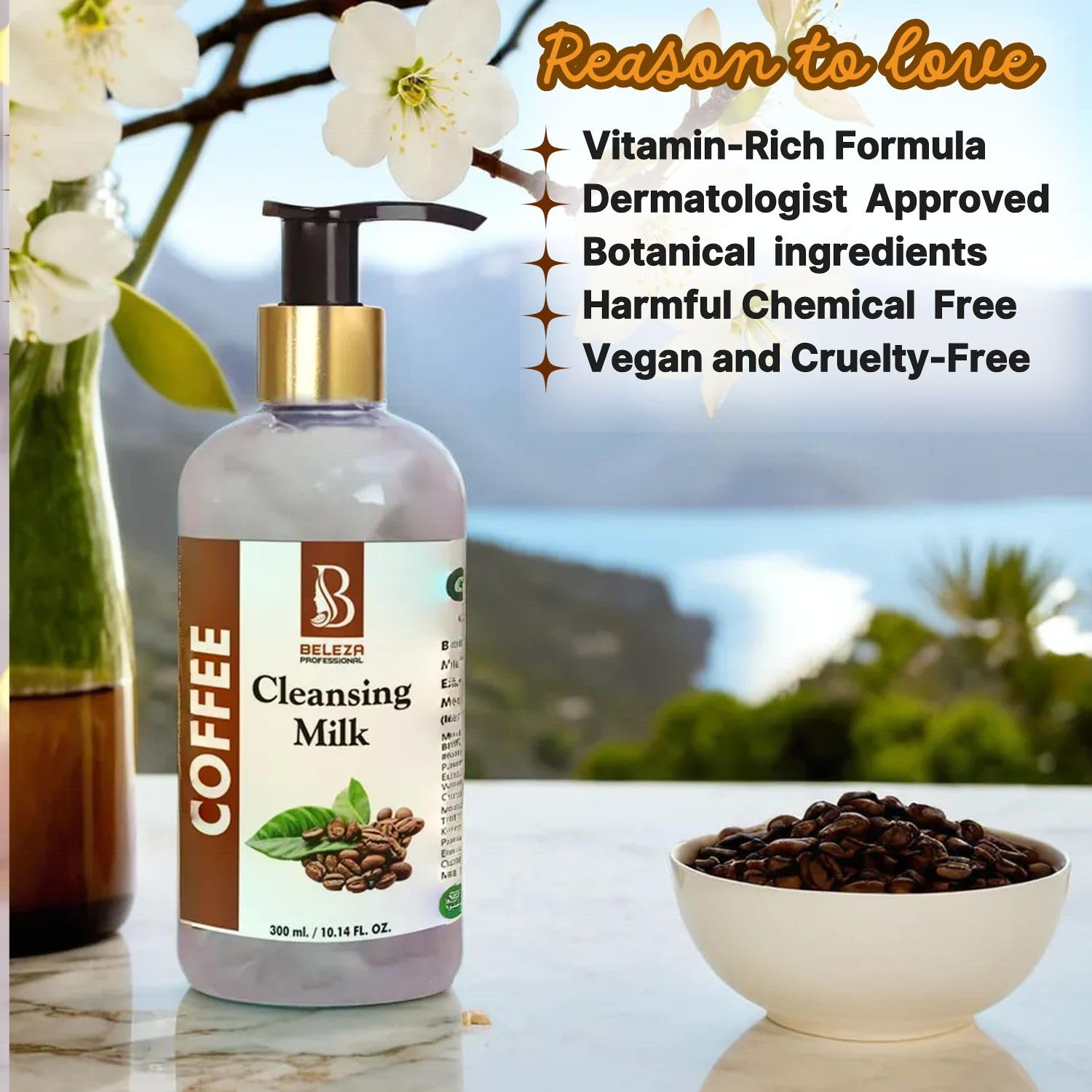 Professional Coffee Cleansing Milk for Face - 300ml Gentle Makeup Remover & Deep Pore Cleanser - Perfect for Daily Skincare & Post-Workout Refreshment