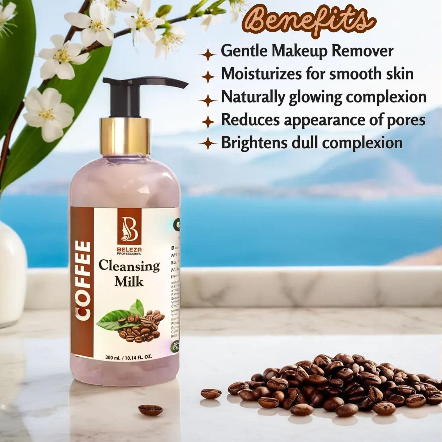 Professional Coffee Cleansing Milk for Face - 300ml Gentle Makeup Remover & Deep Pore Cleanser - Perfect for Daily Skincare & Post-Workout Refreshment