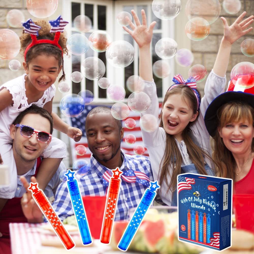 32Pcs 4th of July Mini Bubble Wands - Patriotic Red White Blue Bubble Toys for Kids, Independence Day Party Favors & Patriotic Decorations - Perfect for Summer BBQs, Parades & National Holiday Celebrations