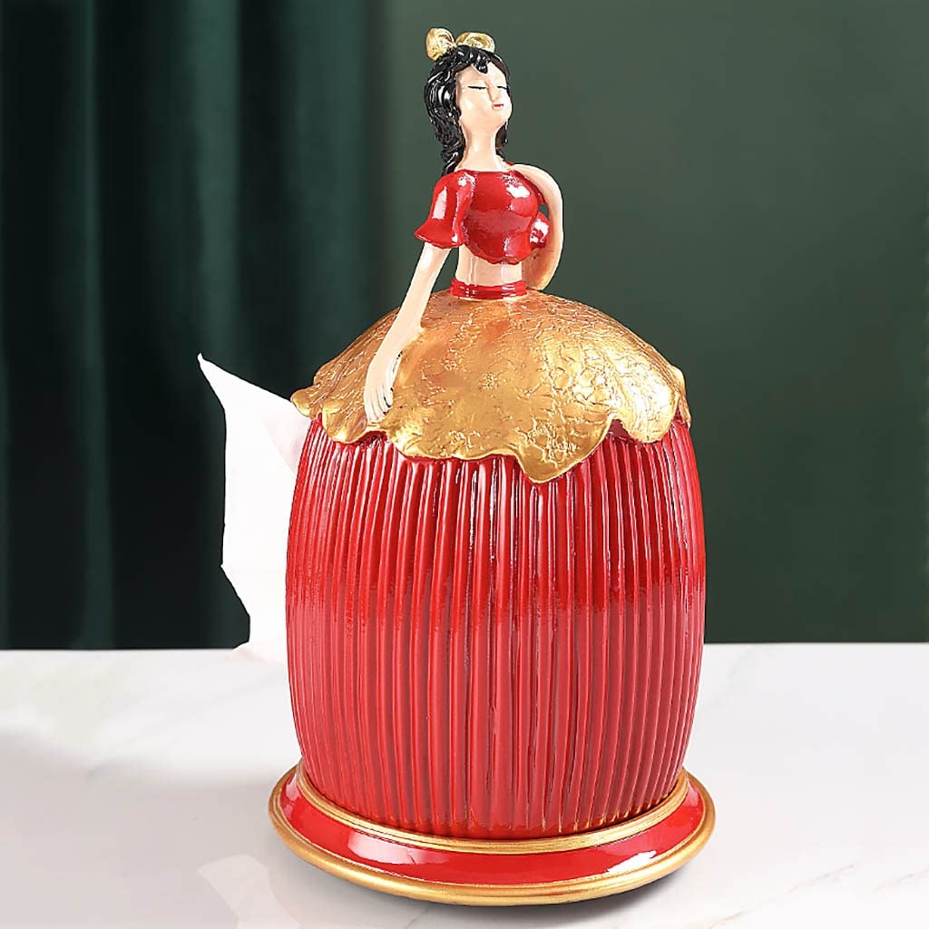 Creative Rotatable Resin Girl Statue Tissue Box Cover - Multifunctional Desktop Tissue Holder, Napkin Dispenser & Home Decor (Red) - Perfect for Living Room, Bedroom, Office Desk Organization