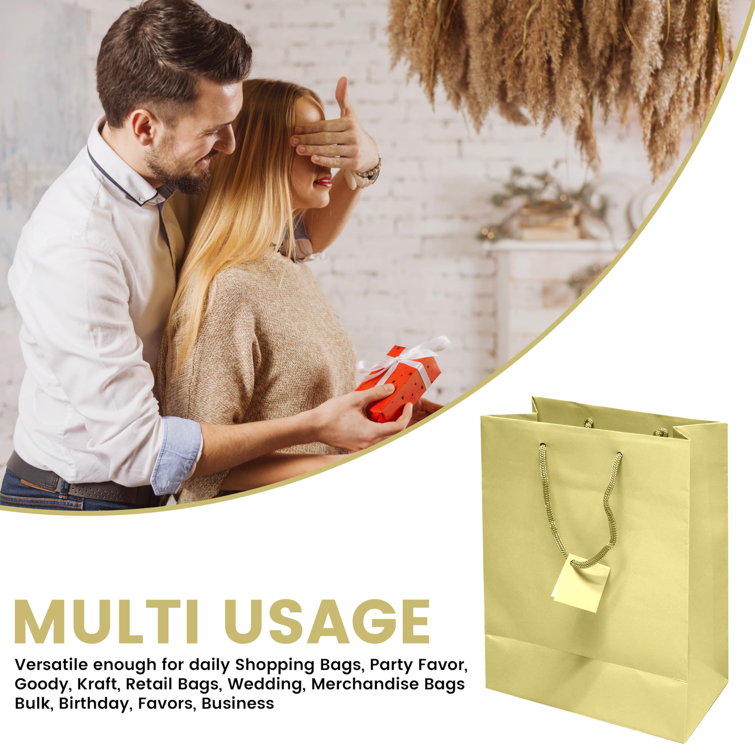 10 Pack Large Ivory Paper Gift Bags with Handles 8x4x10 Inches - Bulk Euro Tote Bags for Business, Shopping, Birthday Parties & Groceries | Perfect for Retail Packaging, Wedding Favors & Personal Gift Giving