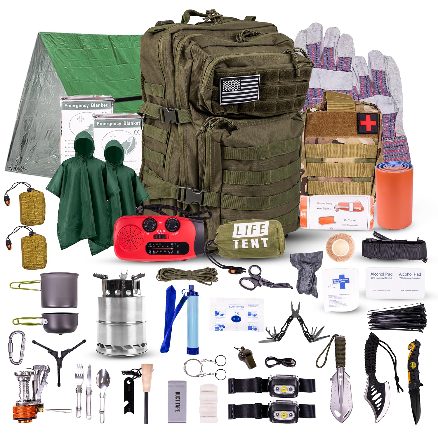 72-Hour Emergency Survival Kit | 45L Tactical Bug Out Bag with First Aid, Water Filter, MRE Food & Survival Tools | Camping, Hiking, Outdoor Adventure & Disaster Preparedness Gear for Wilderness Survival & Emergency Evacuation
