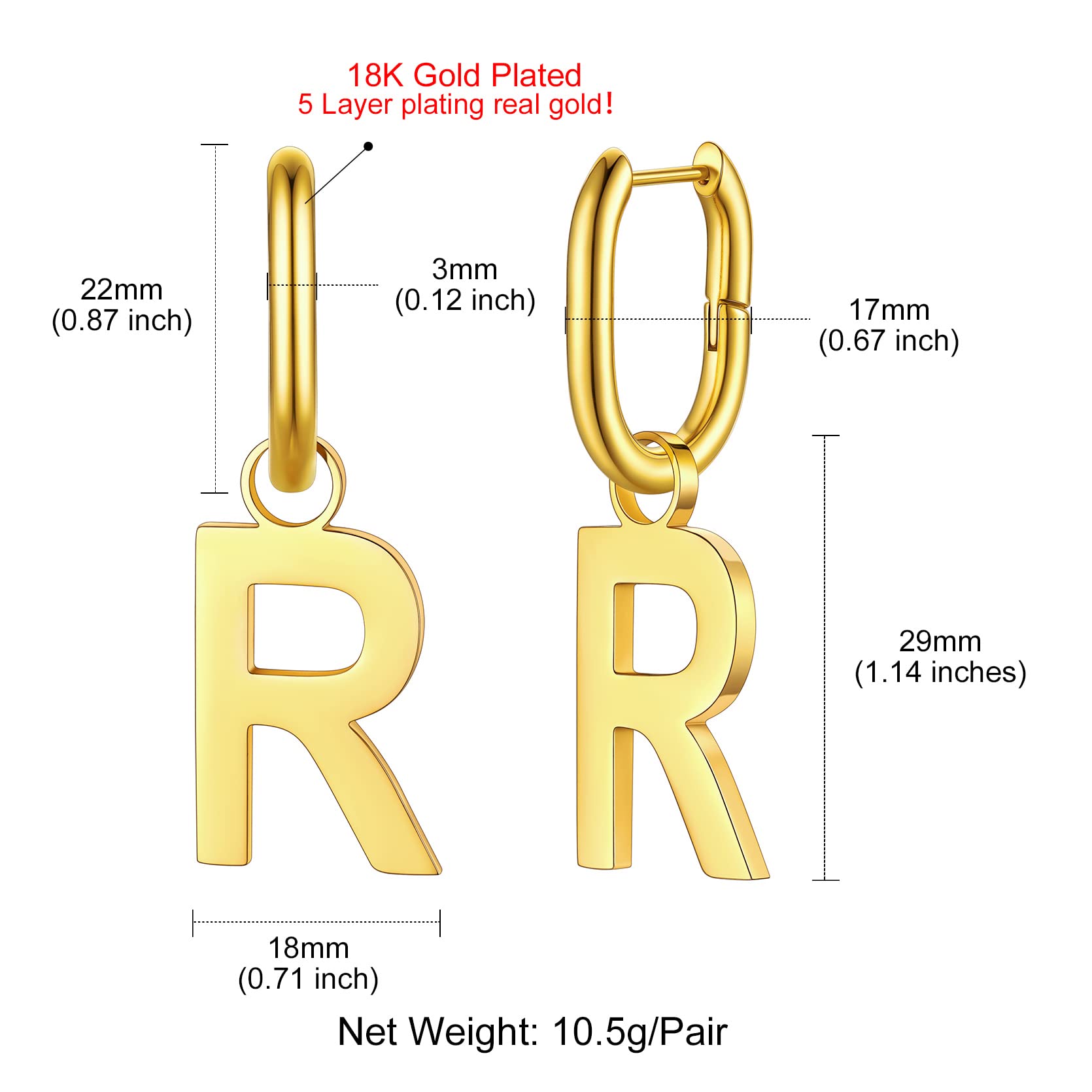 GoldChic Initial Letter Earrings for Women - Stainless Steel U-Shape Alphabet Hoop Drop Earrings (Gold) - Perfect for Everyday Wear, Date Nights & Gifts
