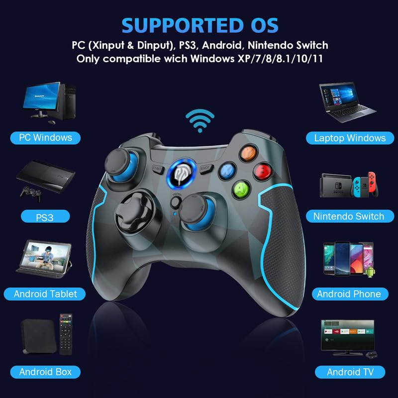 EasySMX Wireless Gamepad Joystick Controller for PC/PS3/Android/Android TV - 2.4G Gaming Controller with Turbo, Dual Vibration & Non-Slip Grips | Plug & Play | Perfect for Gaming, Streaming & Retro Emulation