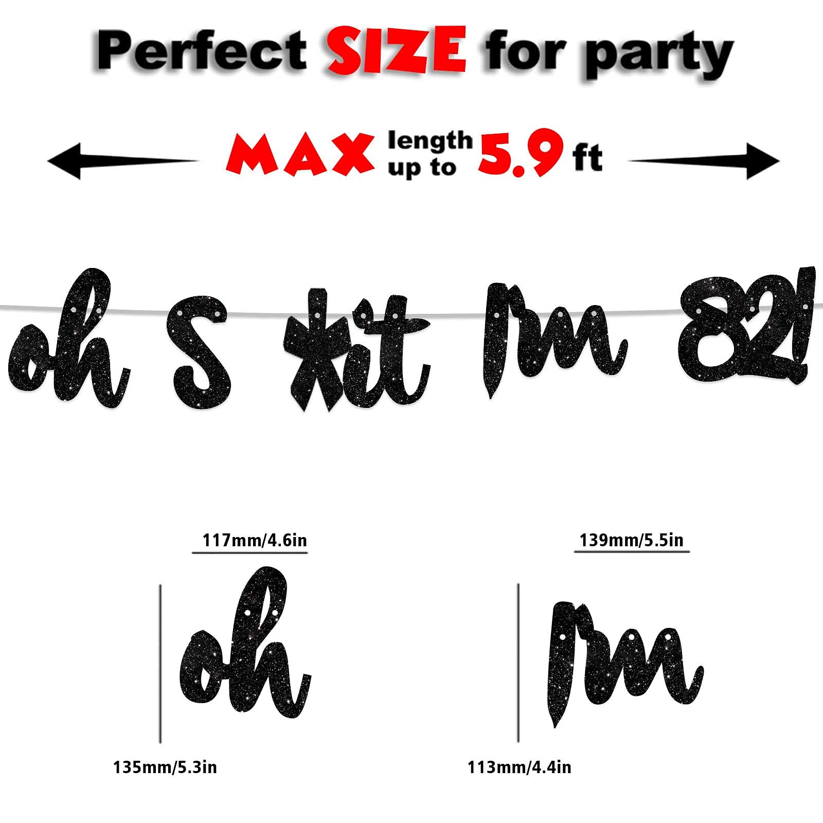 Glitter Black 'Oh I'm 82!' Birthday Banner Backdrop - Happy 82nd Birthday Party Decorations for Men & Women - Photo Studio Props, Flags & Party Favors - Perfect for 82nd Birthday Celebrations, Milestone Parties & Photo Booths