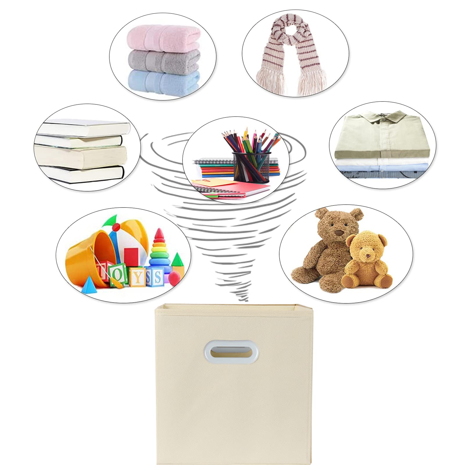 Premium Fabric Storage Bins with Handles - Foldable Cloth Cube Organizer for Home & Bedroom - Set of 3 Creamy-White Storage Baskets - Perfect for Toys, Blankets, Books & Closet Organization