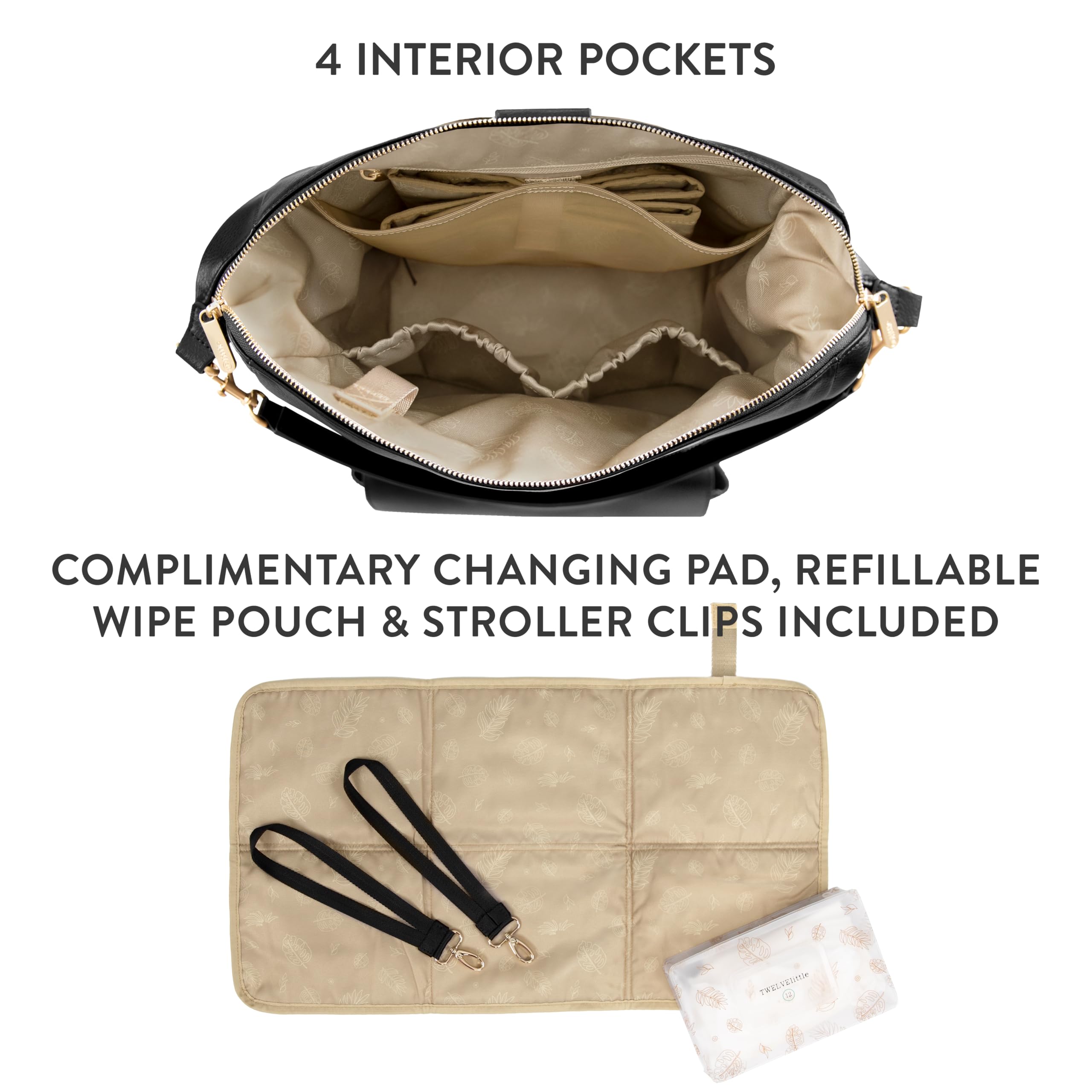 TWELVElittle Peek A Boo Convertible Hobo Diaper Bag Backpack - Vegan Leather with Changing Pad, Wipes Case & Stroller Clips (Black) | Perfect for Moms, Baby Essentials Storage & On-the-Go Parenting