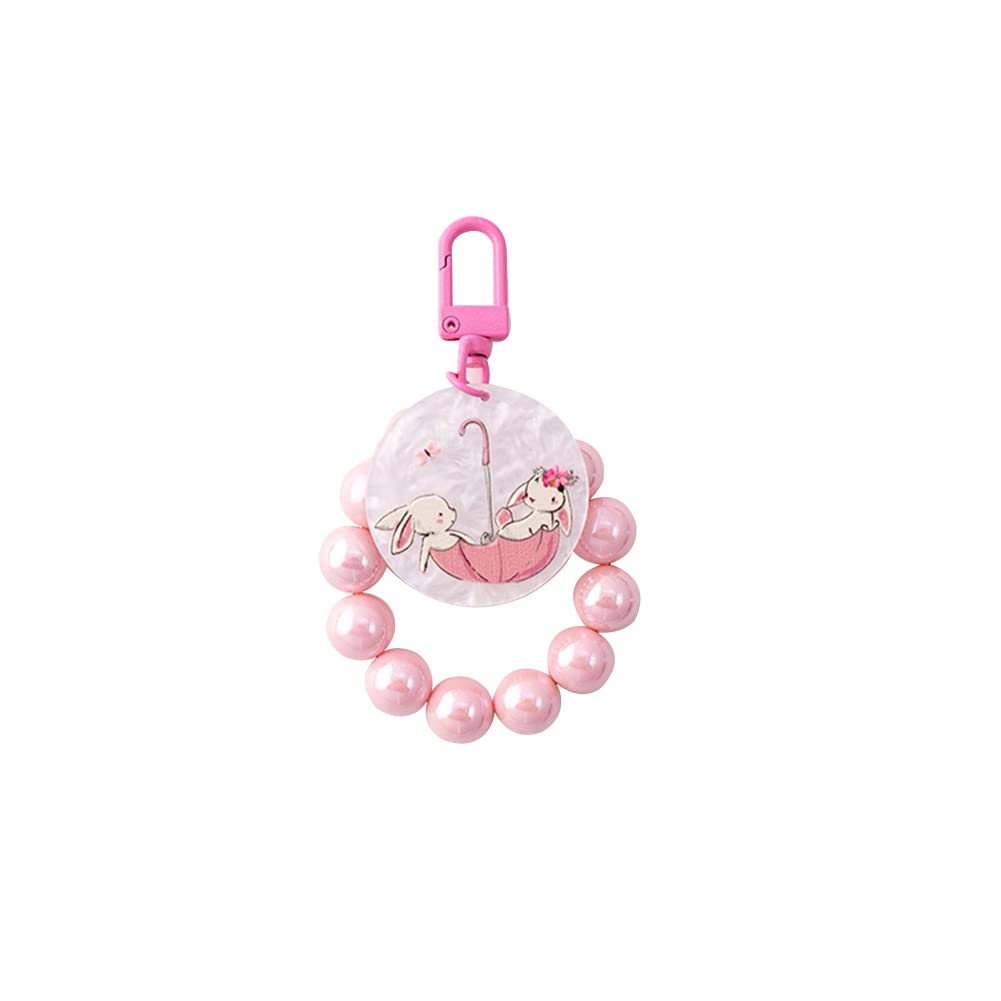 Cute Cartoon Pearl Keychain for Women - Embossed Pendant Key Ring with Beaded Hand Wrist Lanyard, Blue Bag Charm (Perfect for Keys, Wristbands & Purse Accessories)