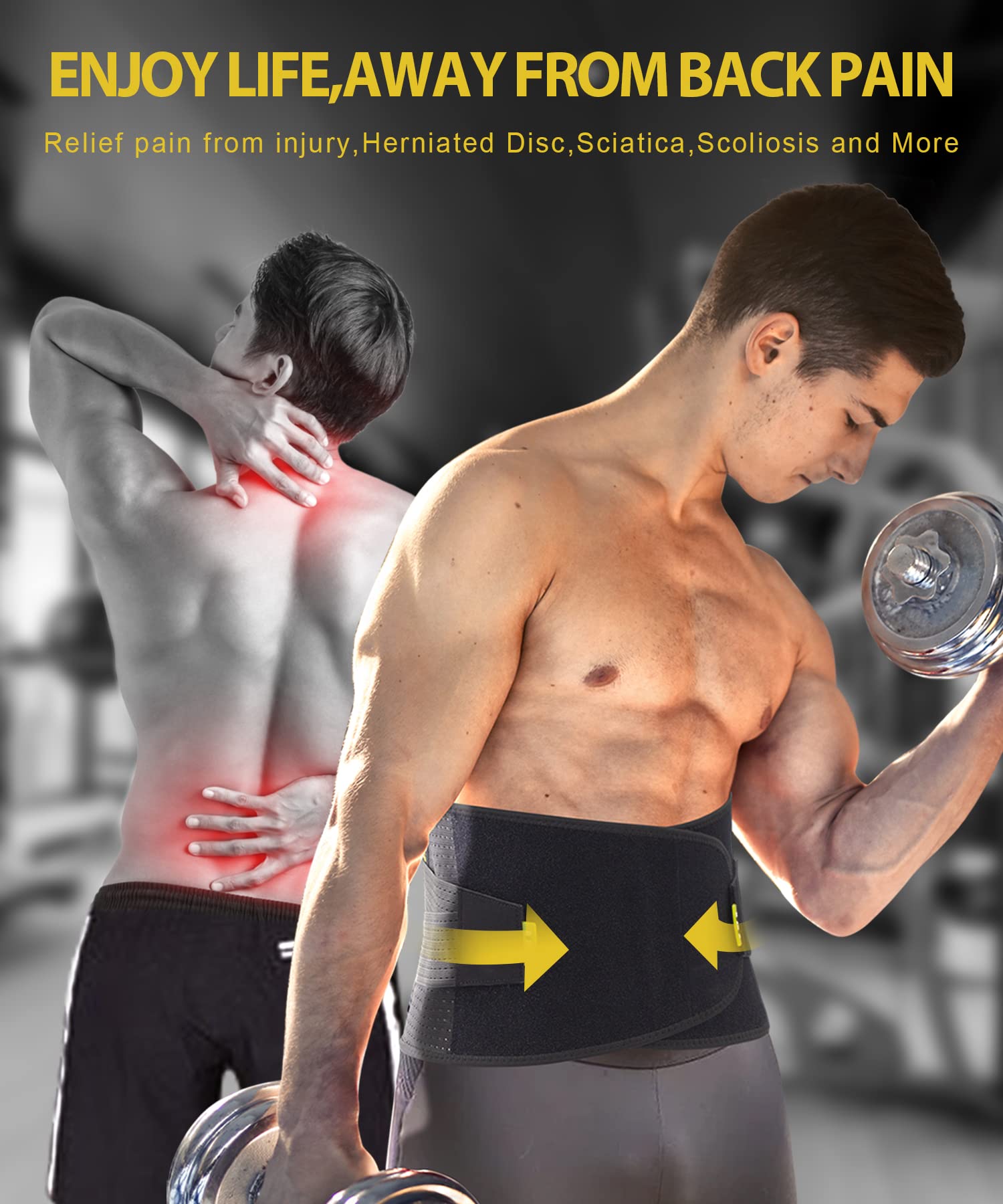 BERTER Adjustable Lower Back Brace for Pain Relief - Lumbar Support Belt for Herniated Disc, Sciatica & Scoliosis - Breathable Design for Men & Women (Medium, Black) - Ideal for Office Work, Driving & Post-Surgery Recovery