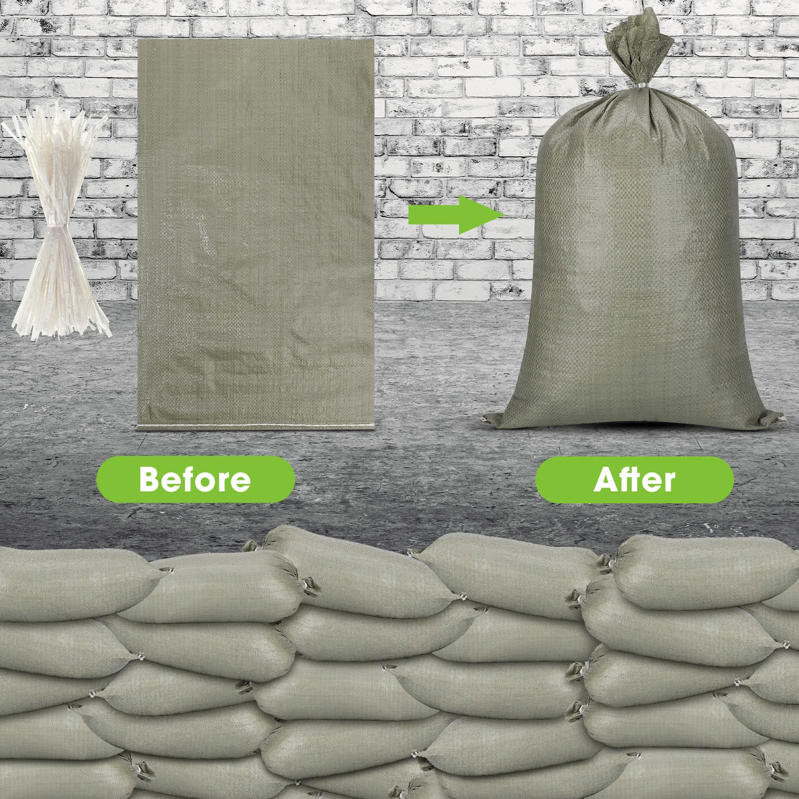 400-Piece Heavy Duty Woven Polypropylene Sand Bags with Ties - 14